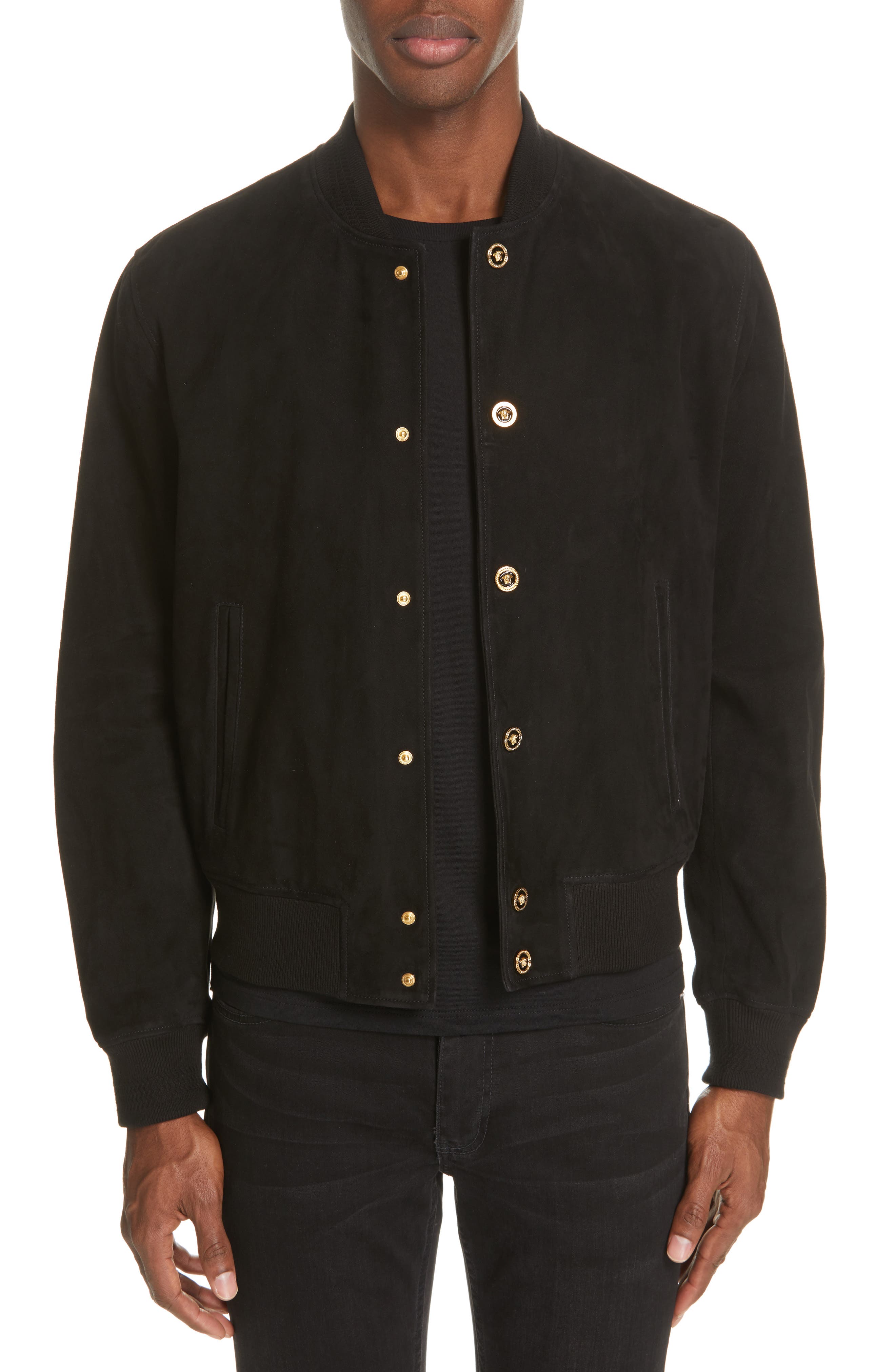 Versace Suede Bomber Jacket, Black