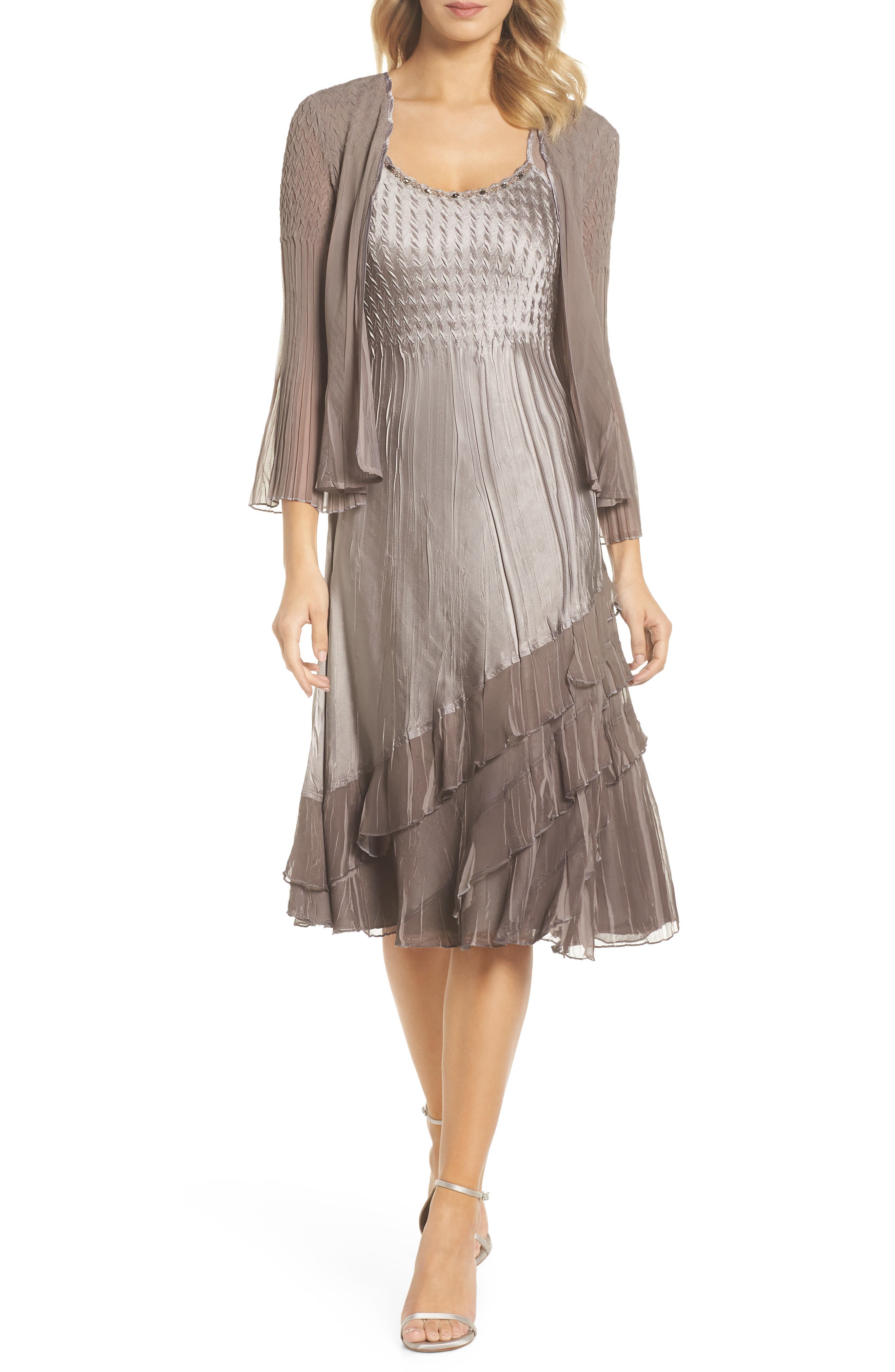 Petite Komarov A-Line Dress With Jacket, Beige