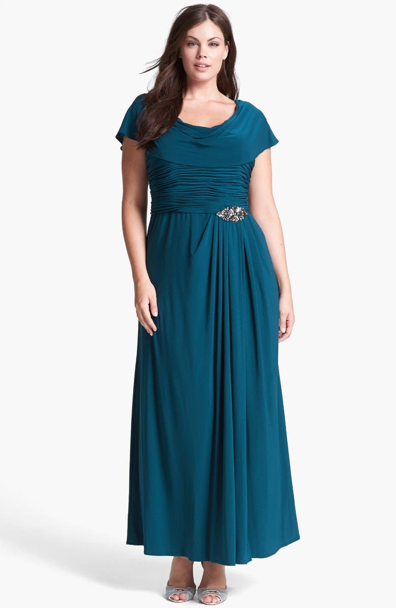 Patra Draped Neckline Embellished Jersey Gown (Plus Size) | Nordstrom