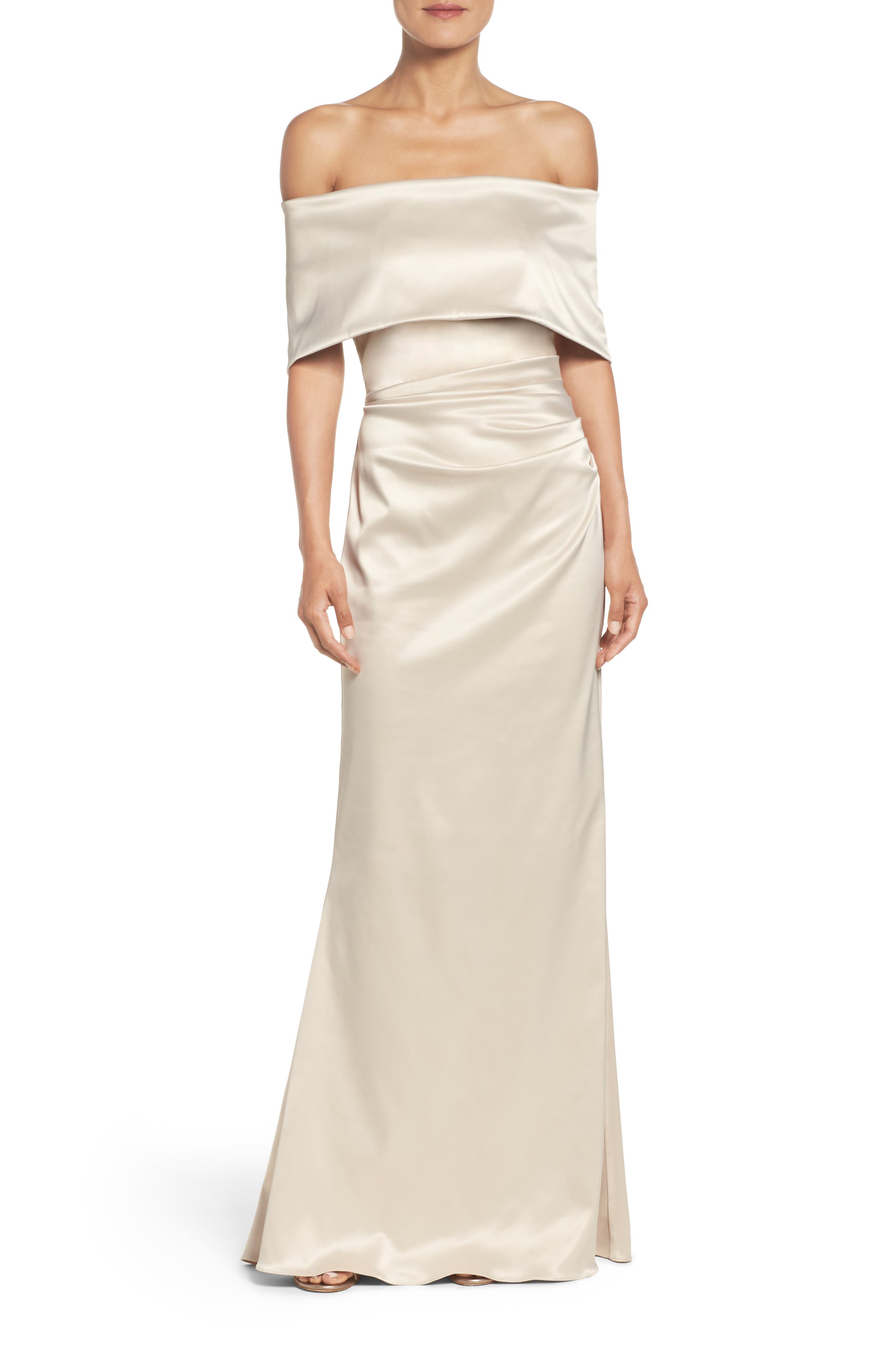 Petite Vince Camuto Off The Shoulder Gown, Beige