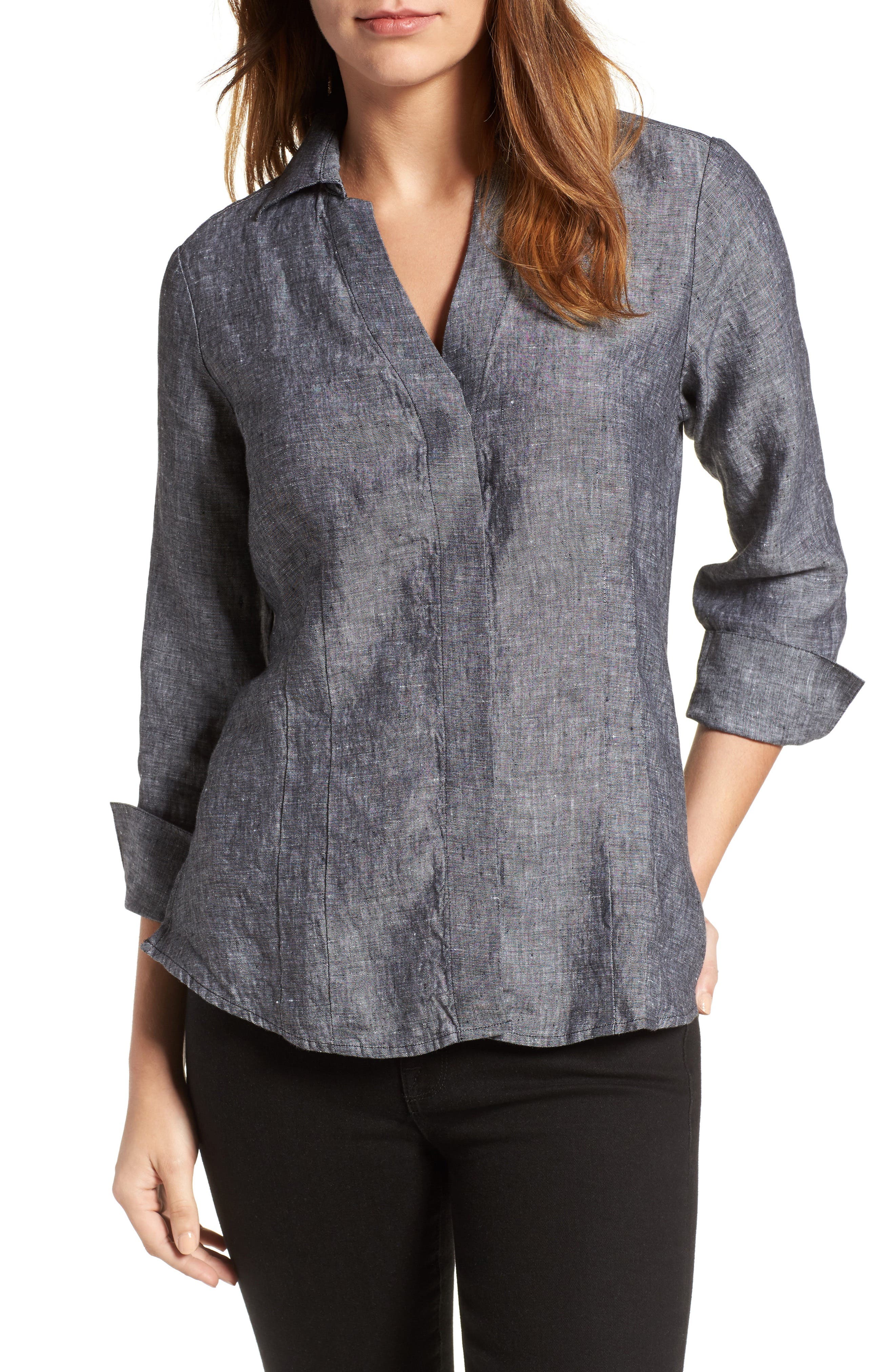 Foxcroft Linen Chambray Shirt (Regular & Petites) Nordstrom
