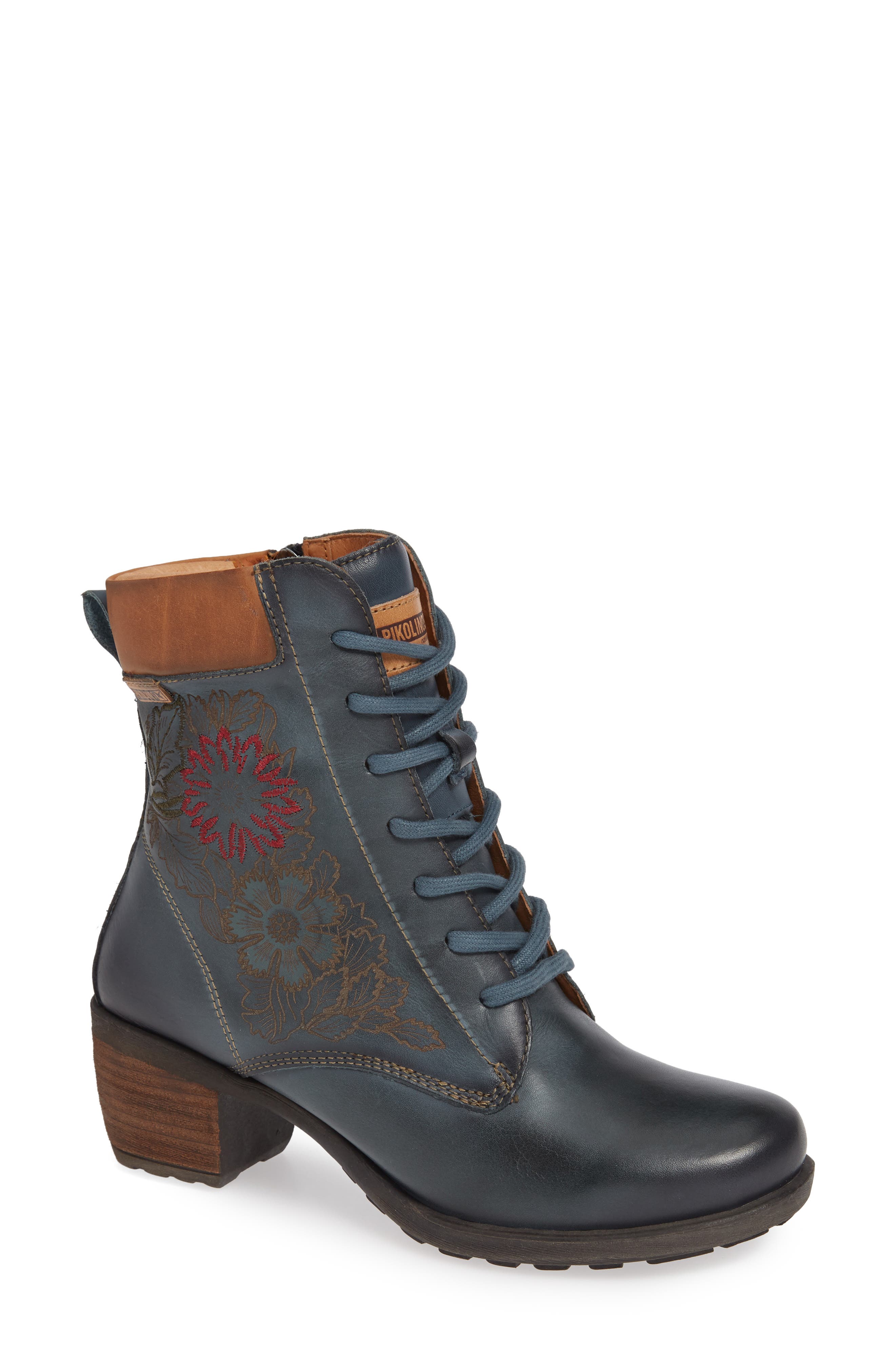 Pikolinos Le Mans Embroidered Lace-Up Bootie, Blue