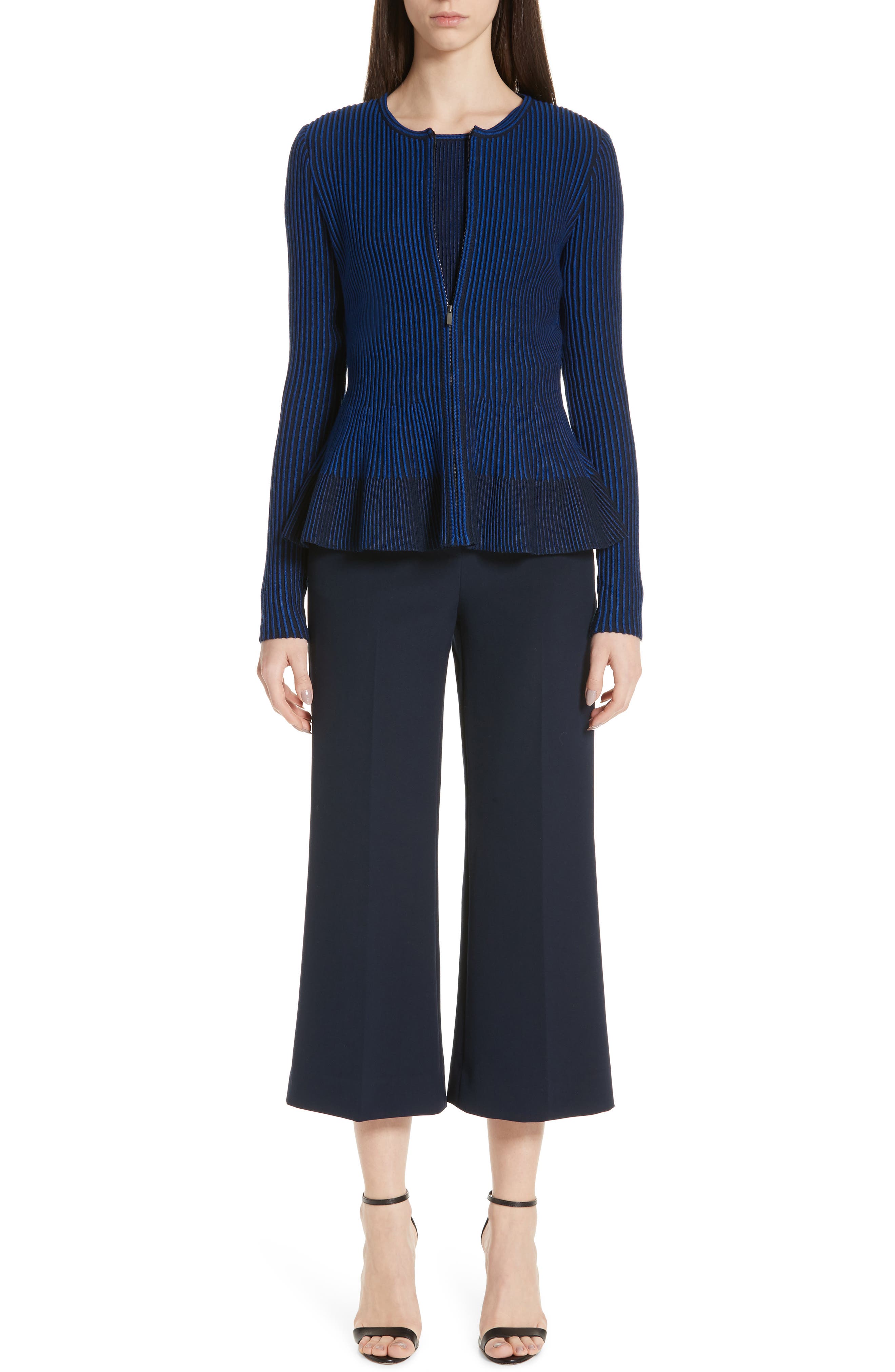 St. John Collection Bella Double Weave Crop Flare Pants, Blue