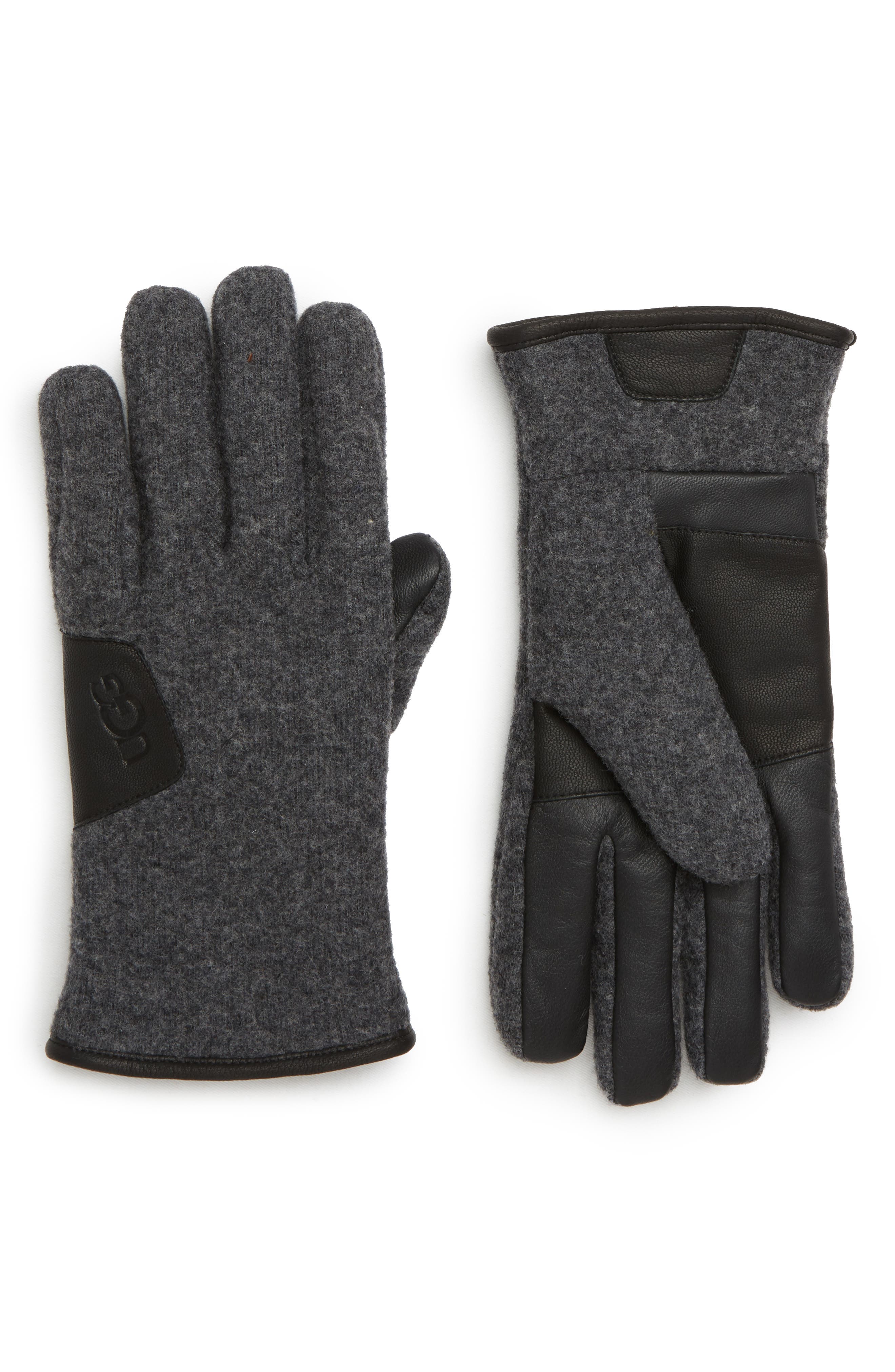 Ugg Leather Palm Knit Gloves, Grey