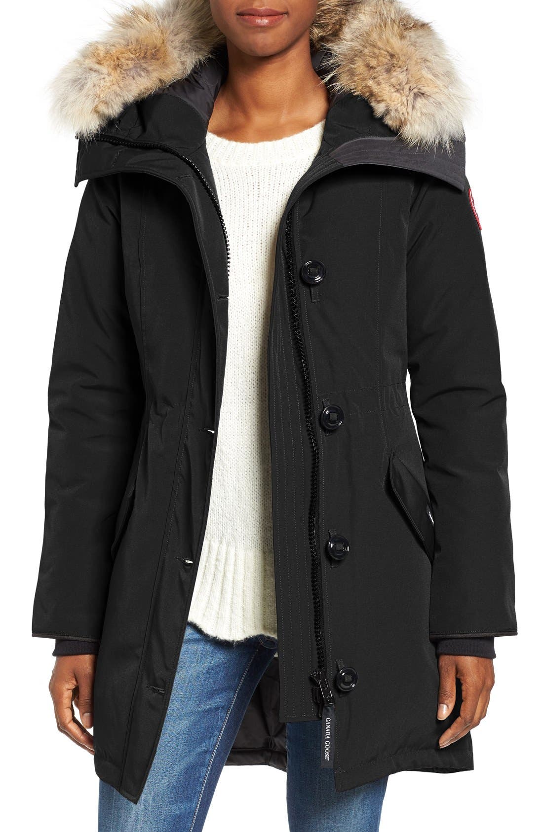 Canada Goose Rossclair Genuine Coyote Fur Trim Down Parka, (000-00) - Black