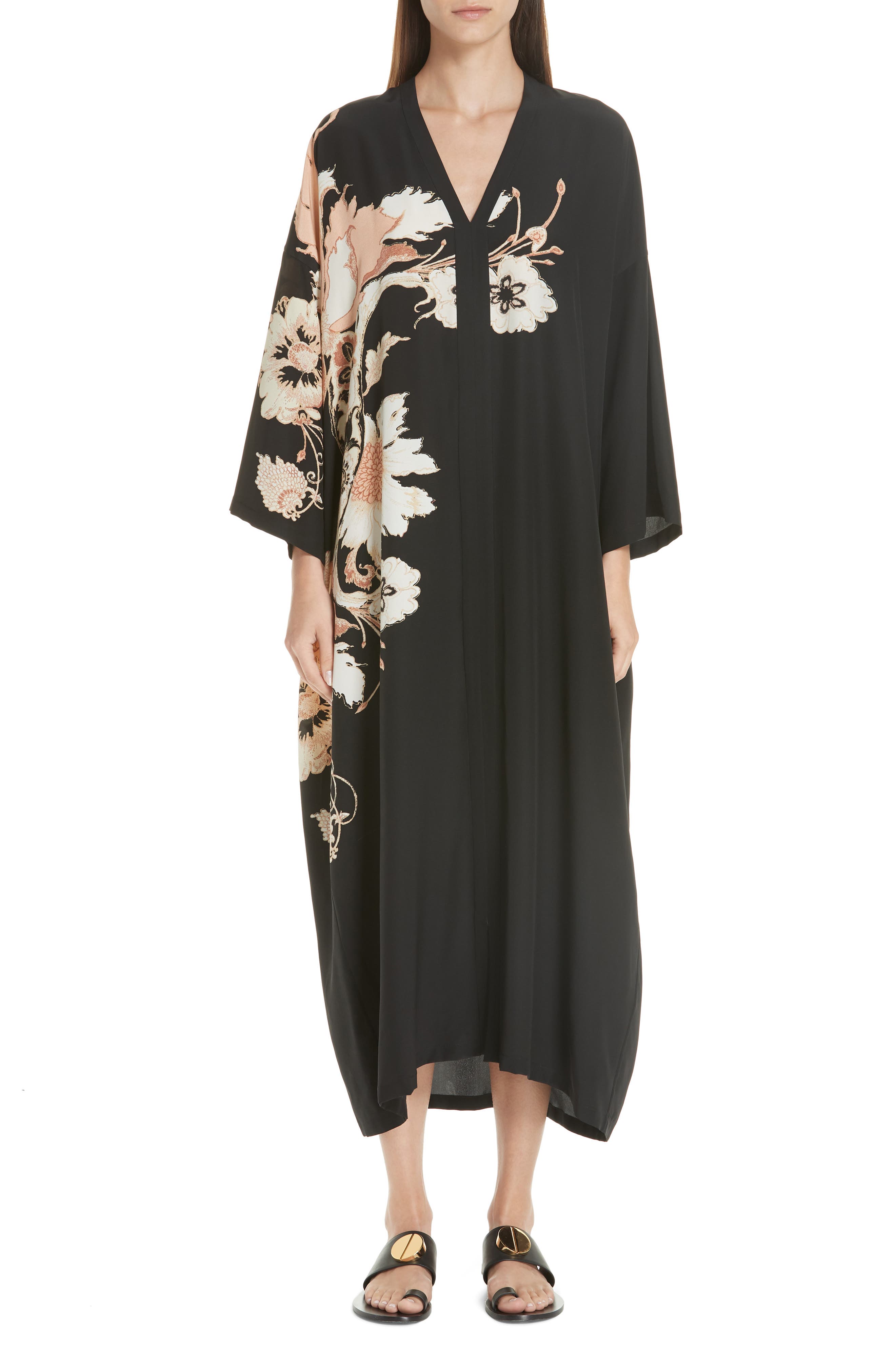 Etro Floral Print Silk Caftan Dress, 8 IT - Black