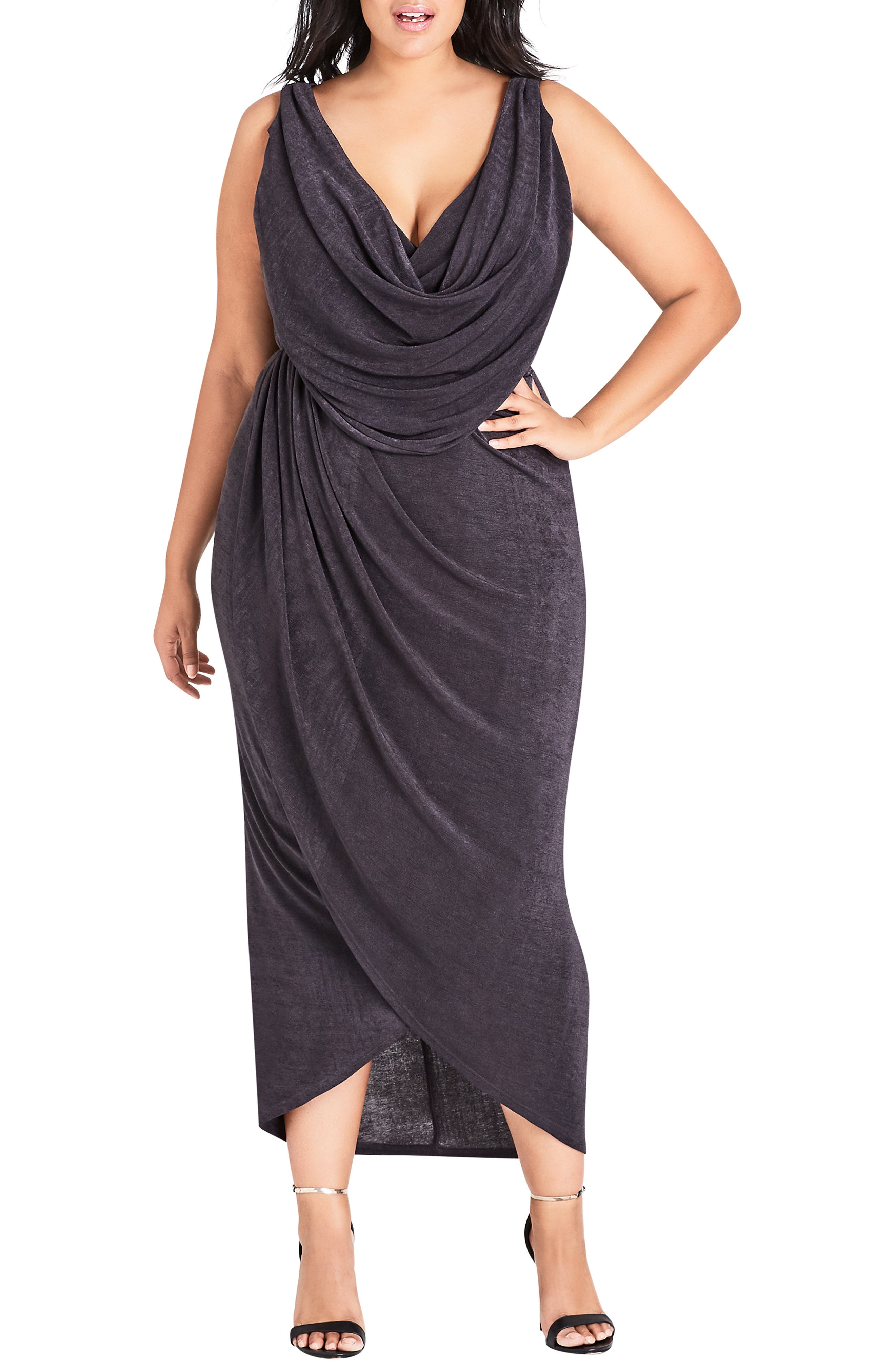 Plus Size City Chic Draped Sleeveless Dress, Grey