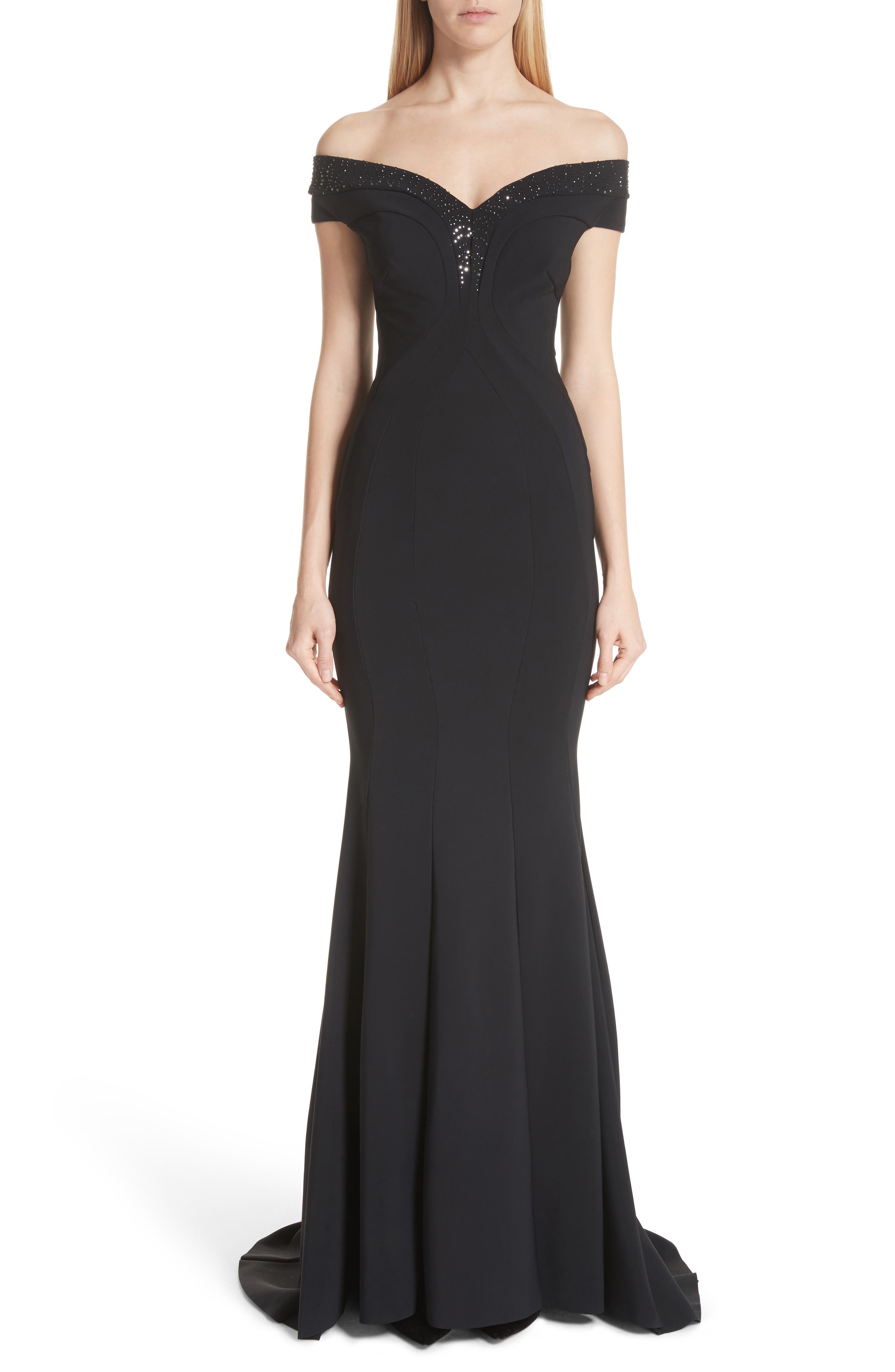 Chiara Boni La Petite Robe Gena Crystal Mermaid Gown, US / 40 IT - Black