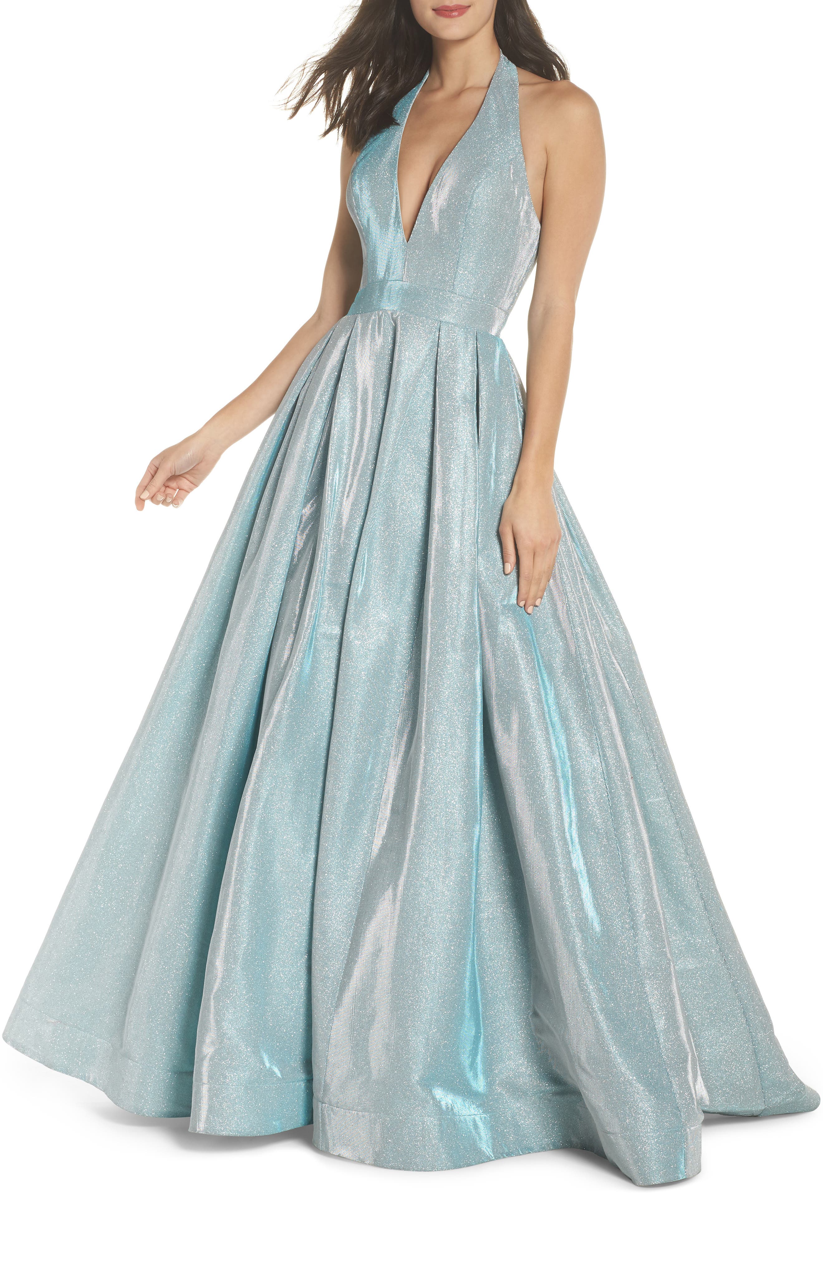 MAC Duggal Shimmering Halter Neck Ballgown, Blue