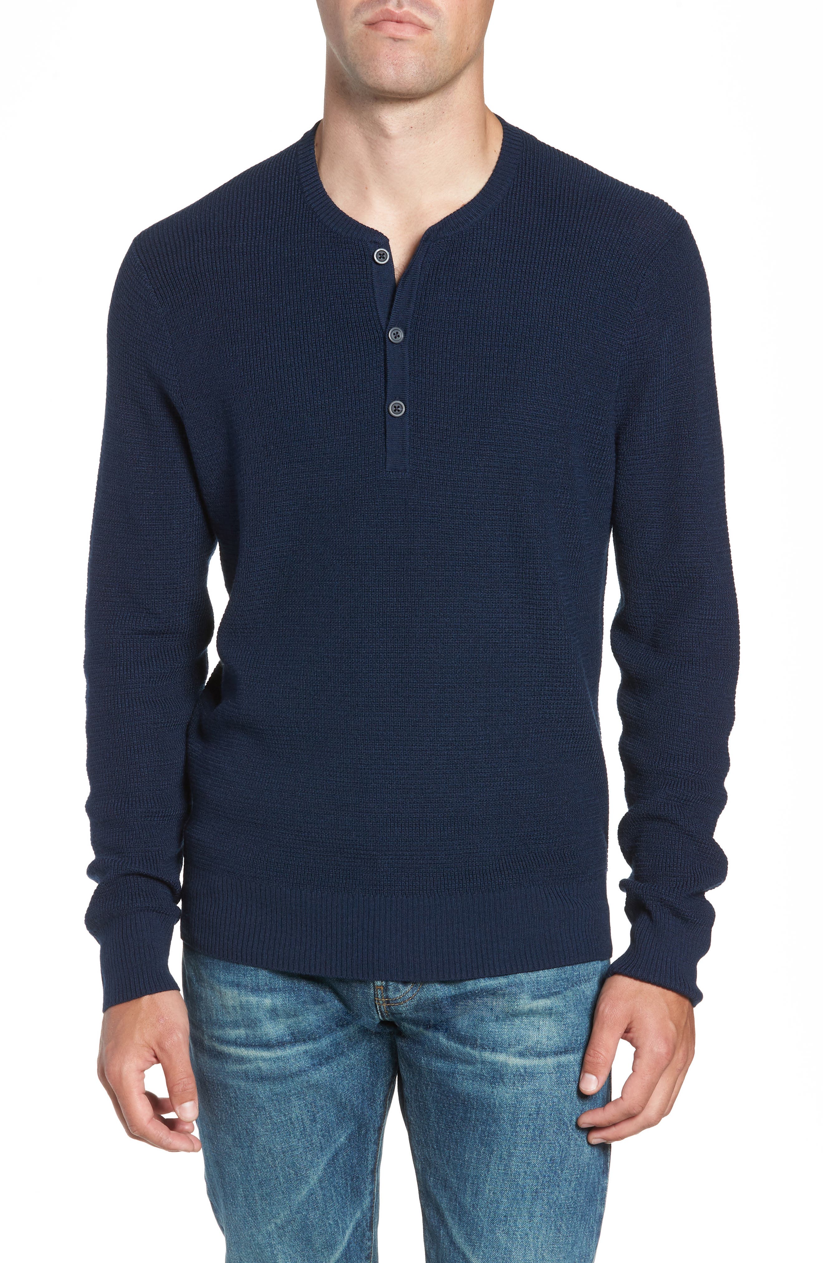 Nordstrom Shop Merino Wool Blend Thermal Henley, Blue