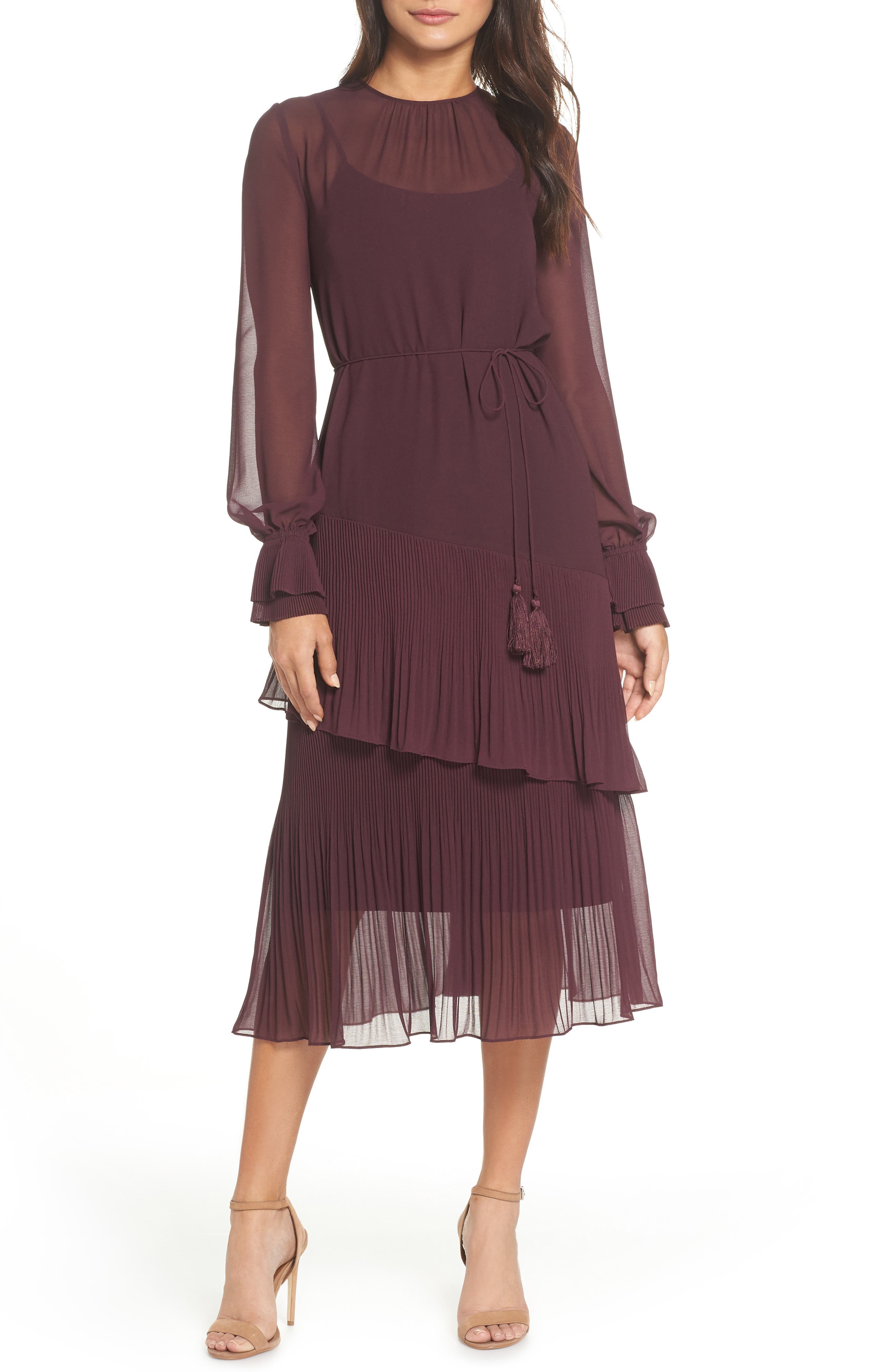 Chelsea28 Pleat Detail Midi Dress, (similar to 1-1) - Burgundy