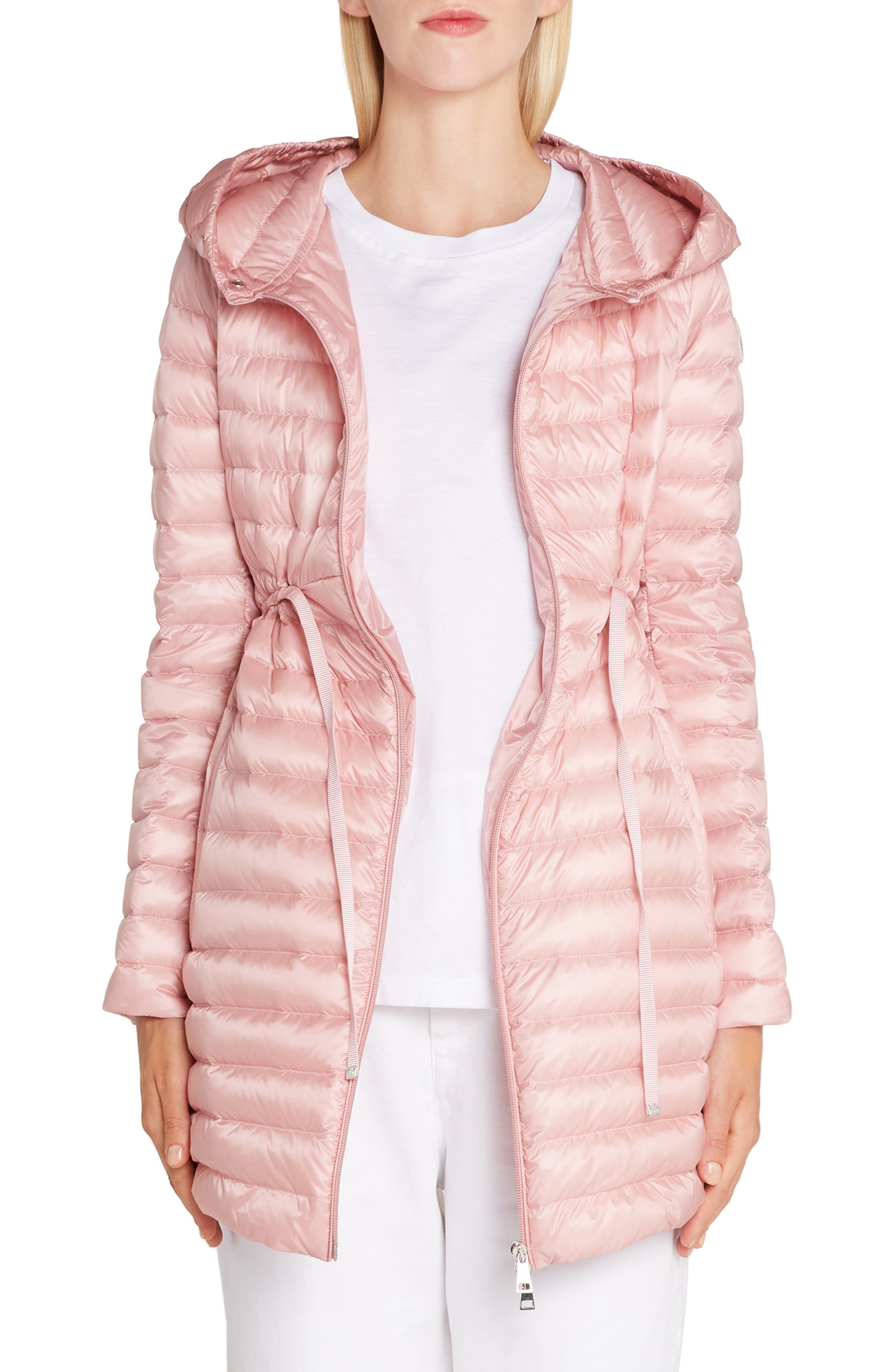 Moncler Barbel Tie Waist Hooded Down Coat