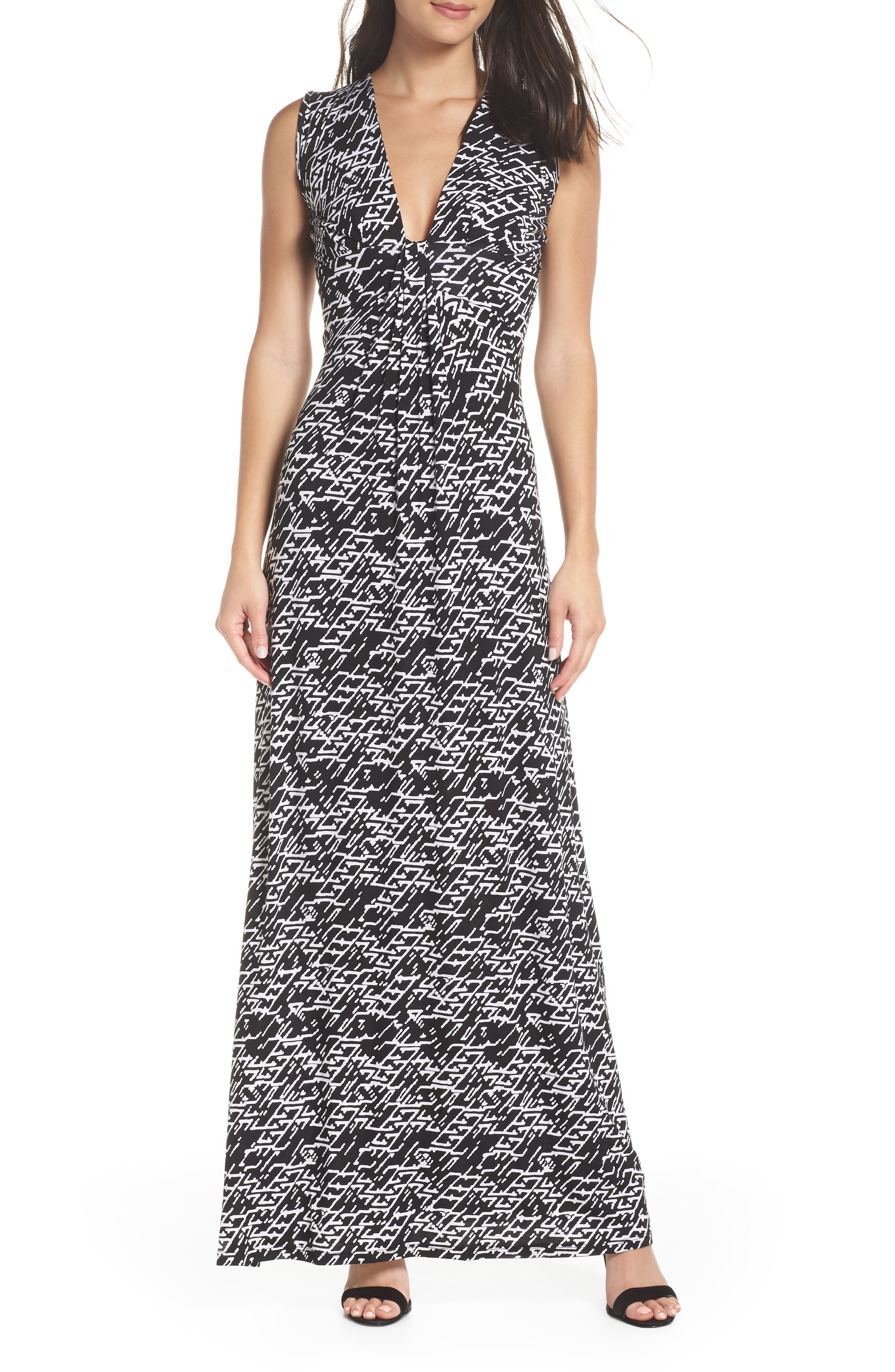 Fraiche By J Plunge Neck Maxi Dress, Black