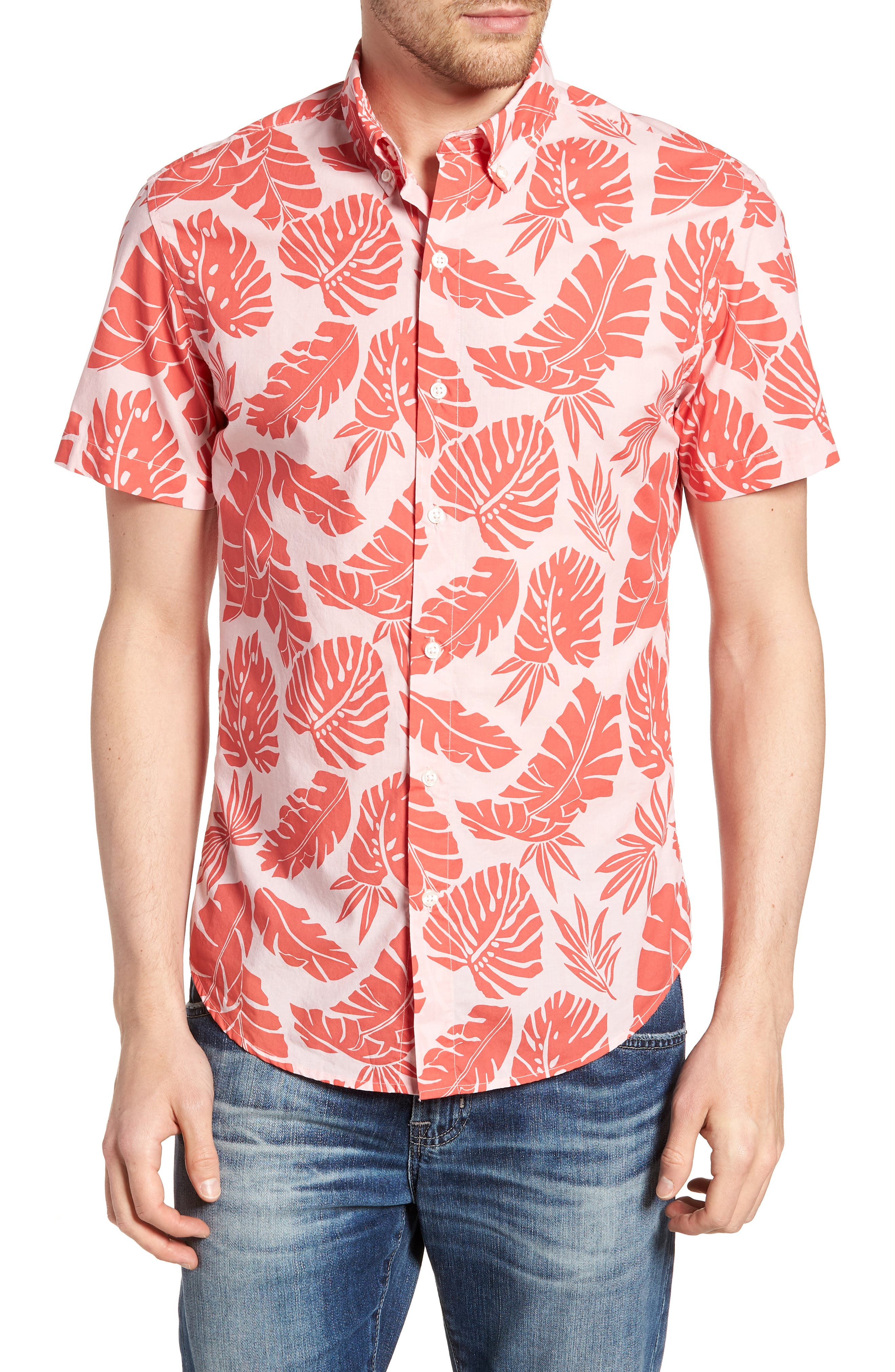 Bonobos Riviera Slim Fit Palm Print Sport Shirt, Pink