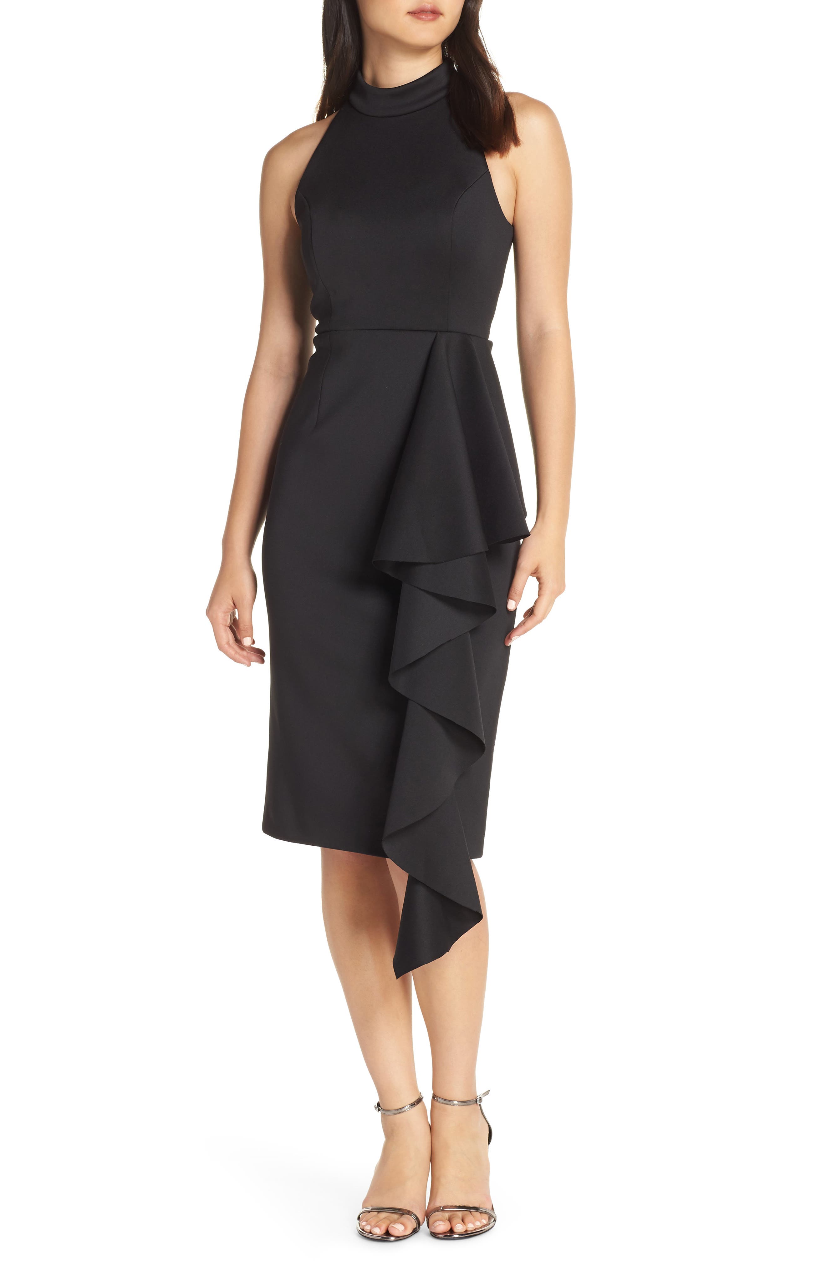 Eliza J Ruffle Mock Neck Dress