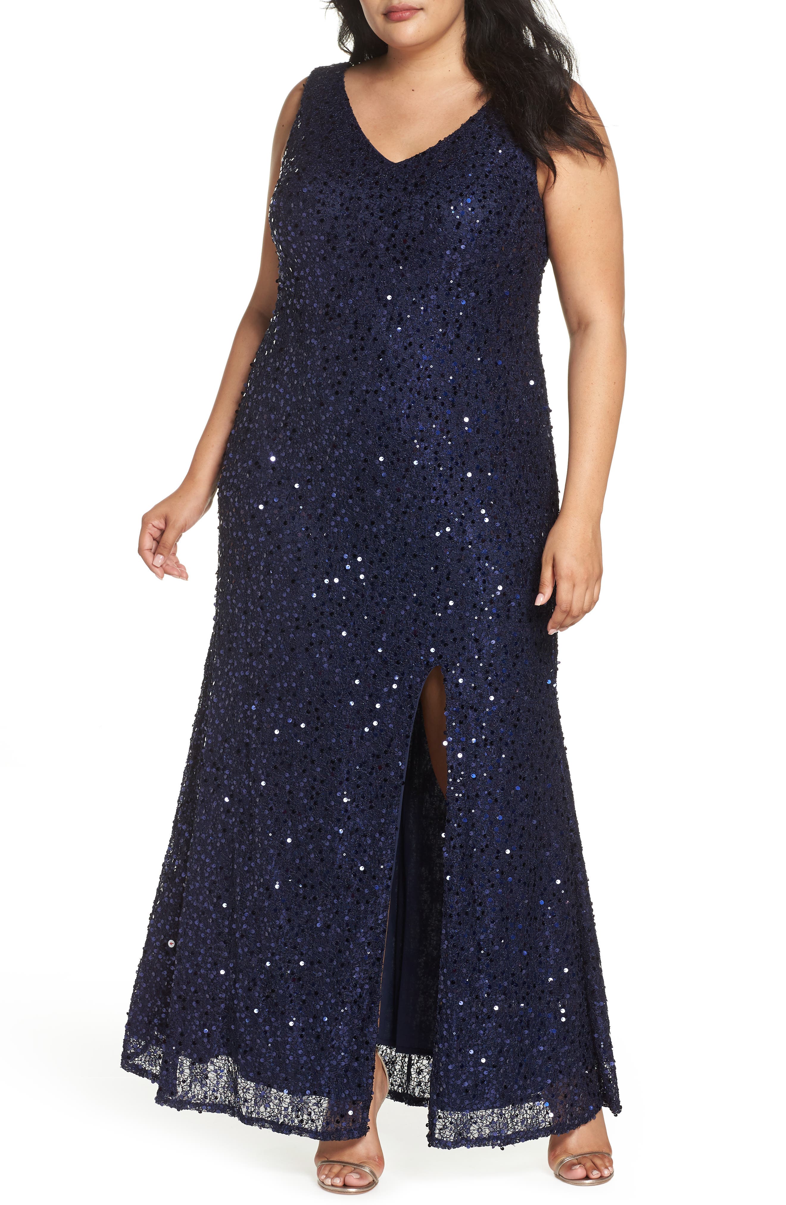 Plus Size Morgan & Co. Sequin Sleeveless Long Dress, Blue