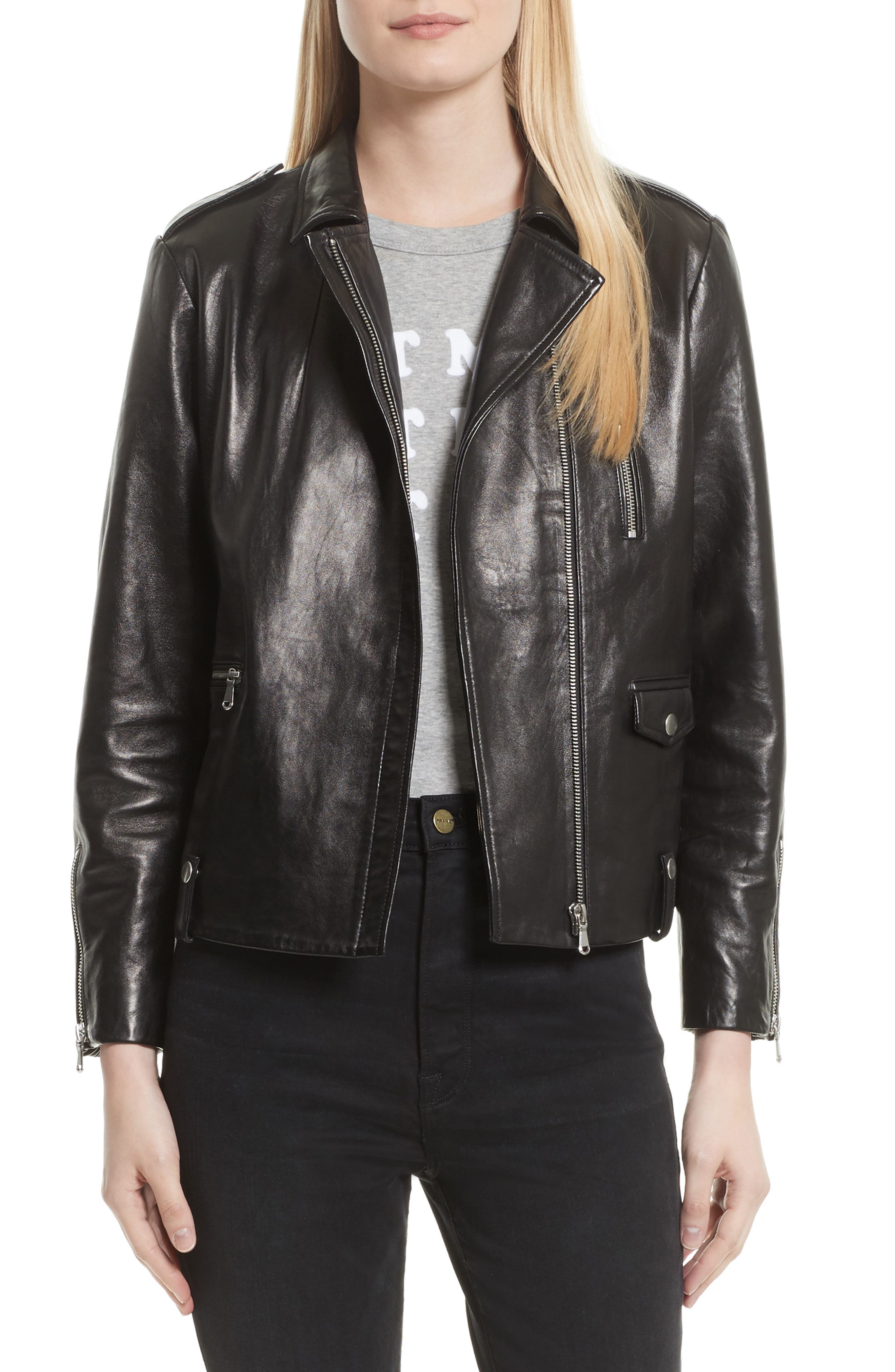 FRAME Lambskin Leather Moto Jacket Nordstrom