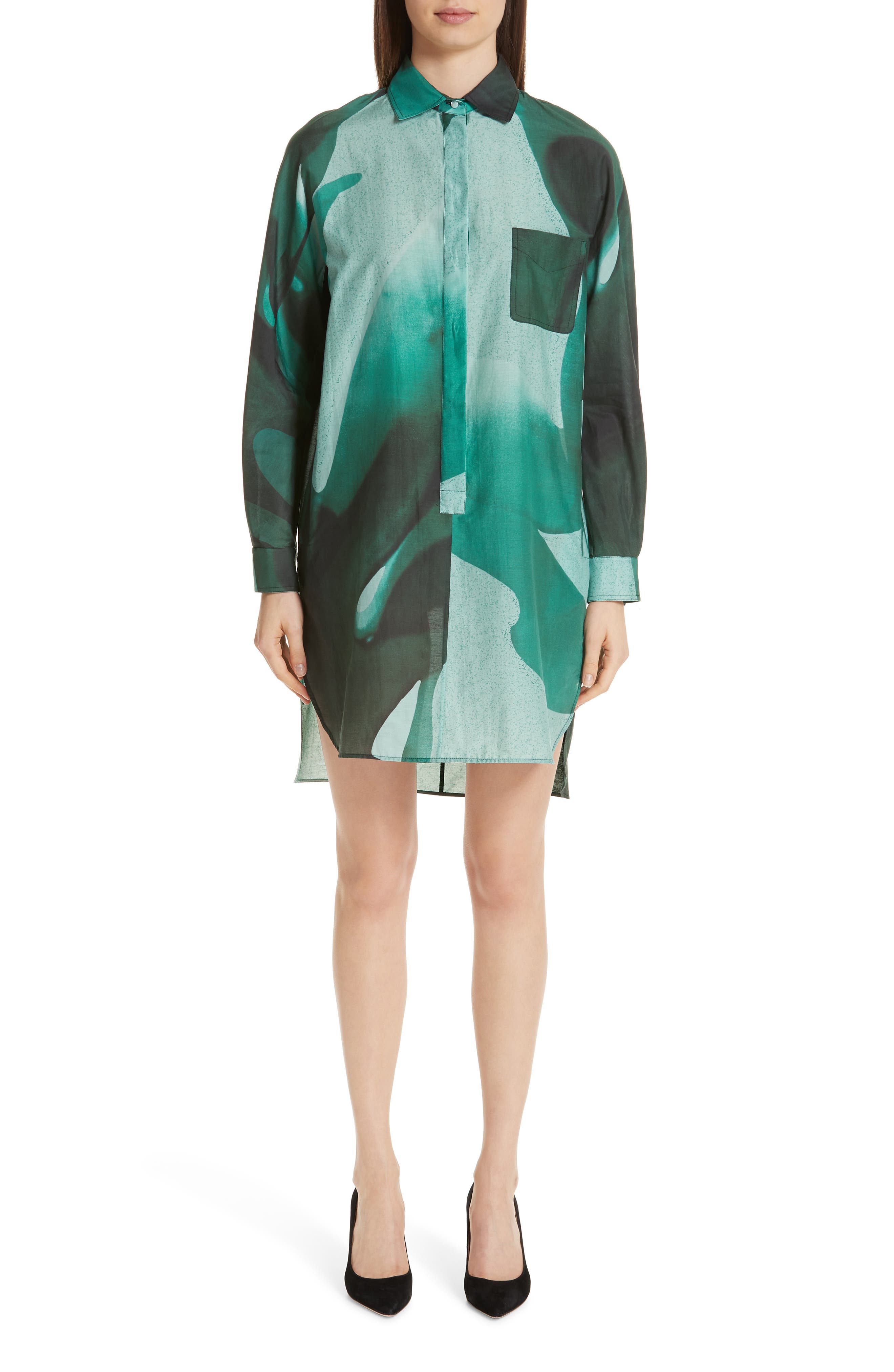 Max Mara Firenze Long Sleeve Cotton & Silk Dress, Blue