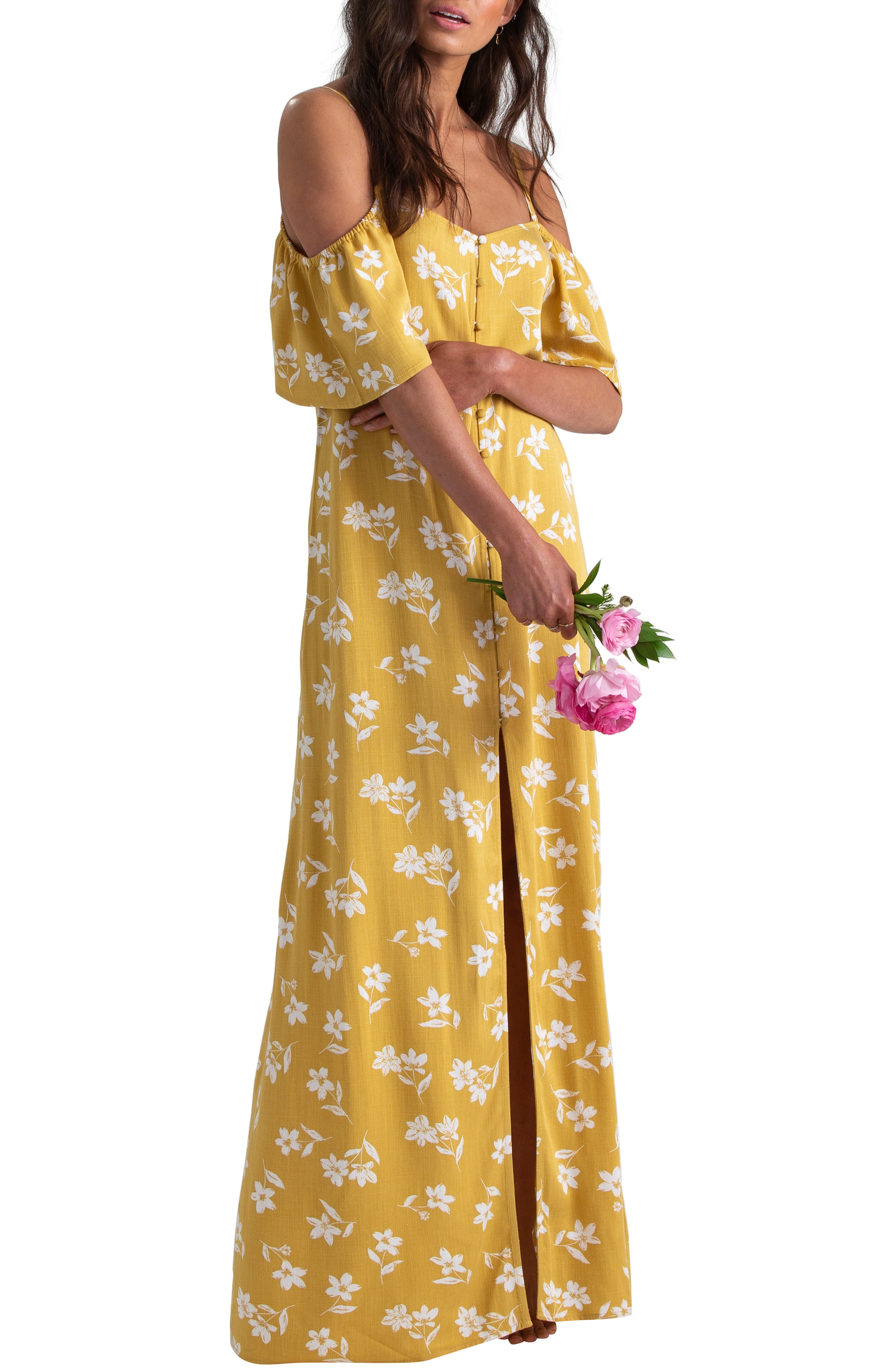 Billabong X Sincerely Jules Cold Shoulder Sway Maxi Dress, Yellow