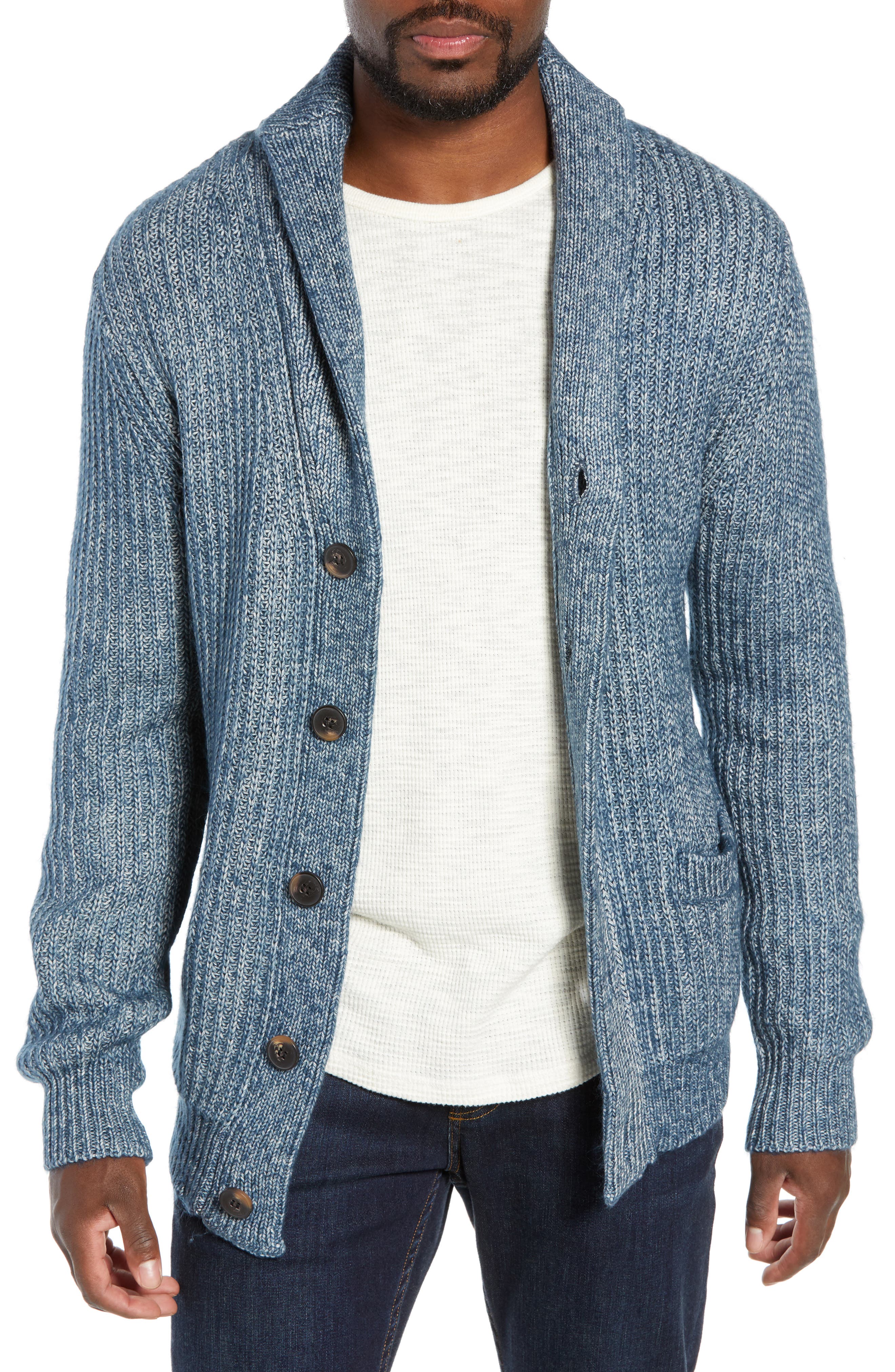 Schott Nyc Multi Yarn Shawl Collar Cardigan, Blue
