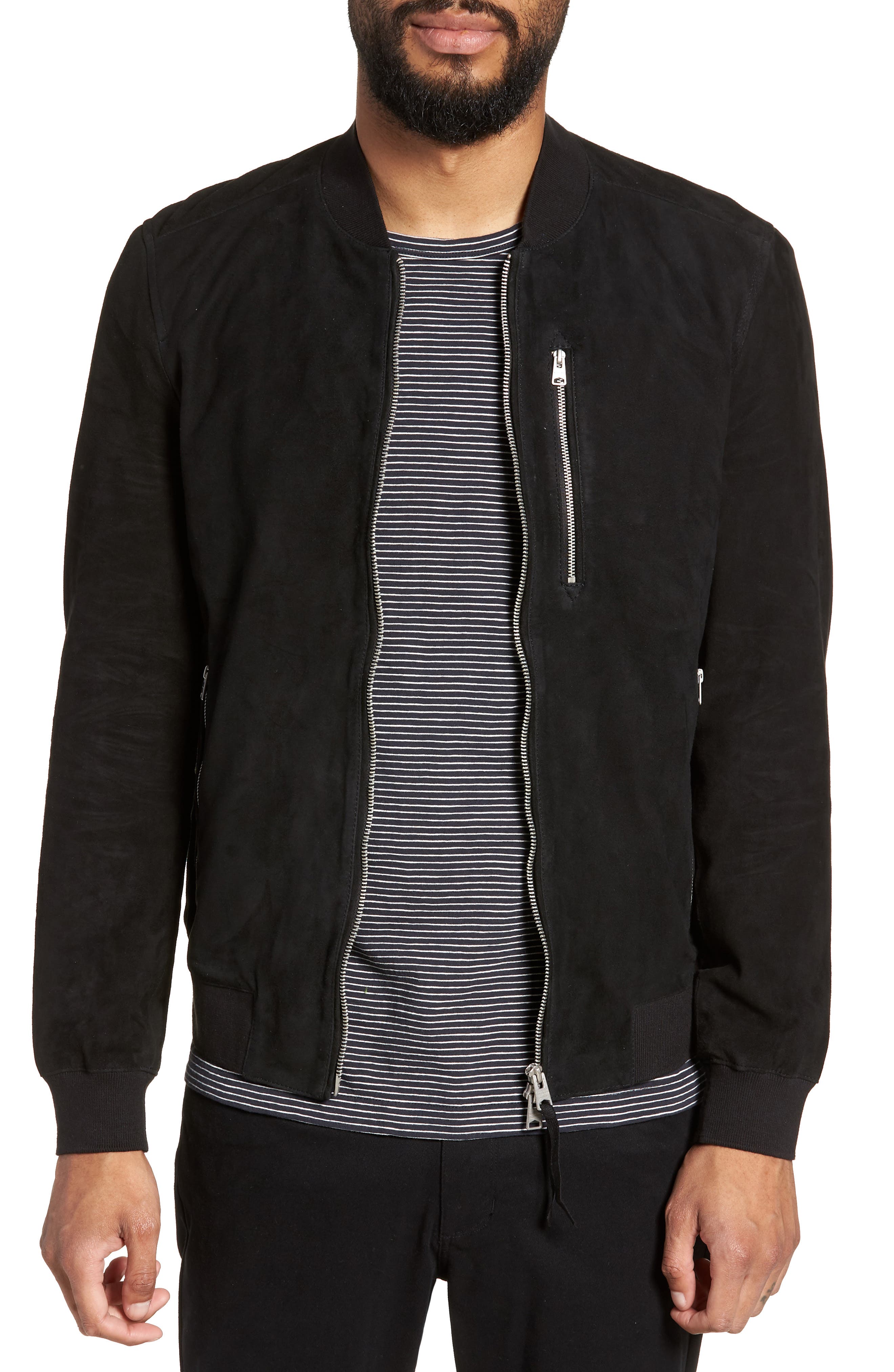 Allsaints Kemble Suede Bomber Jacket, Black
