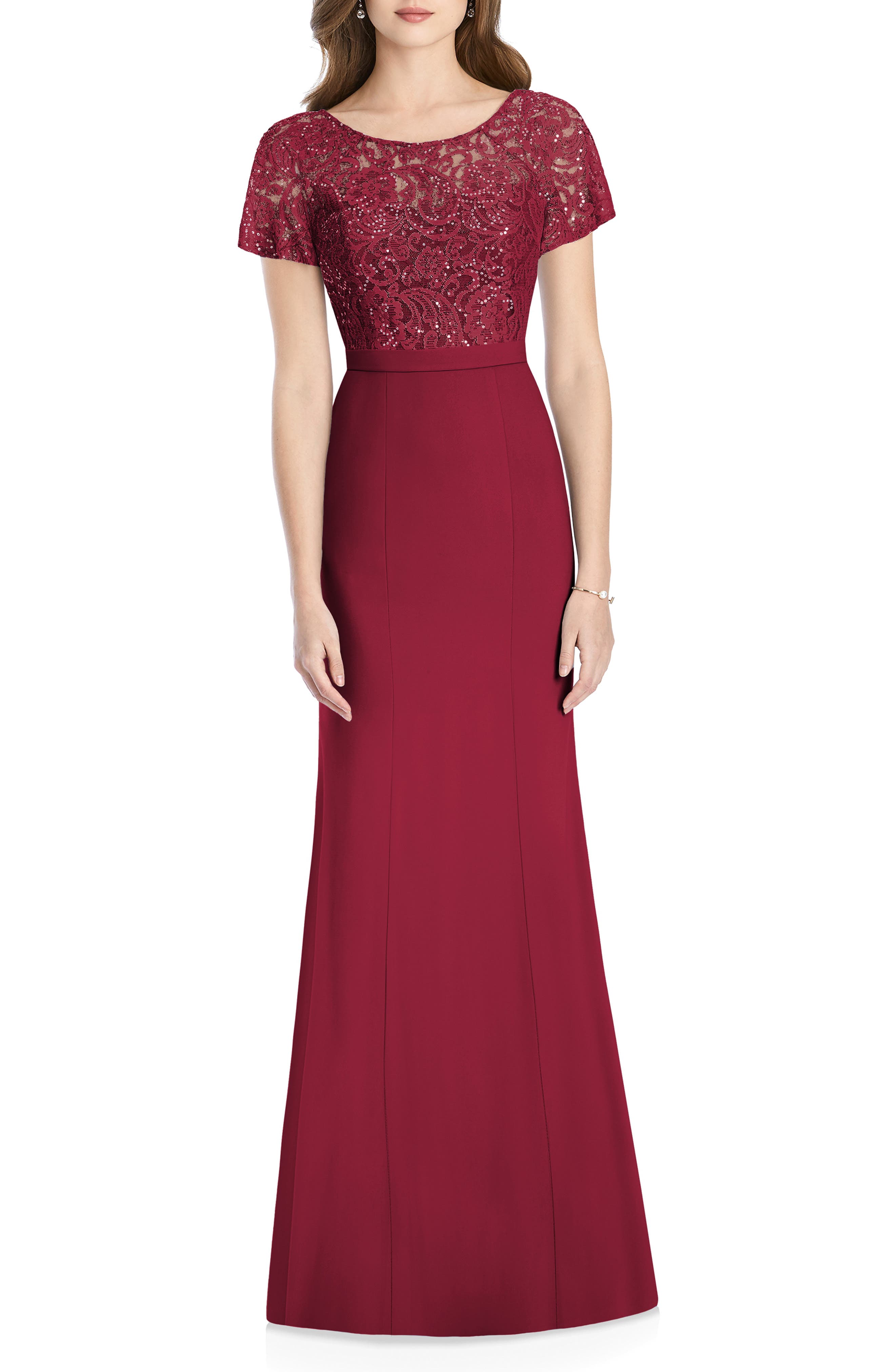 Jenny Packham Embellished Lace Gown, Red