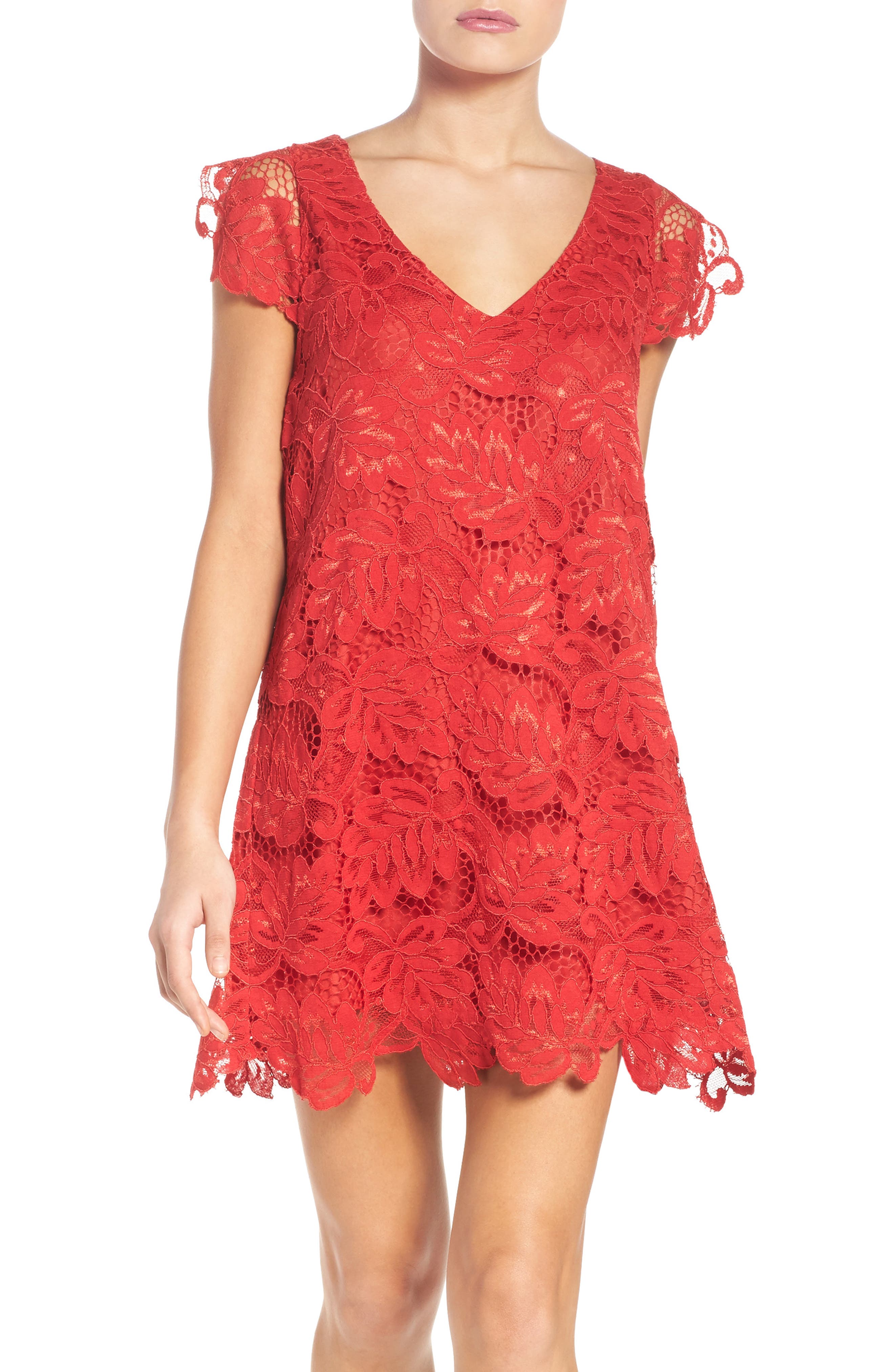 Bb Dakota Jacqueline Lace Shift Dress, Red