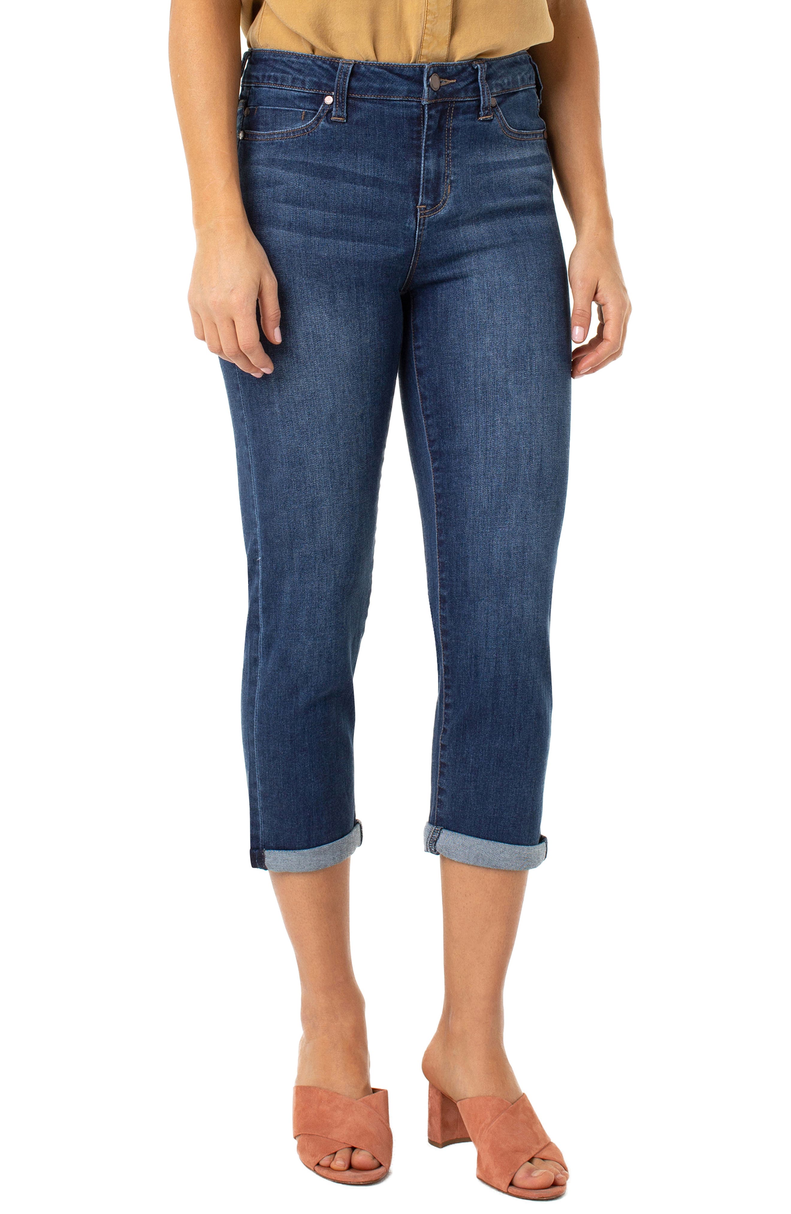 Liverpool Michelle Distressed Cuff Capri Jeans, Blue