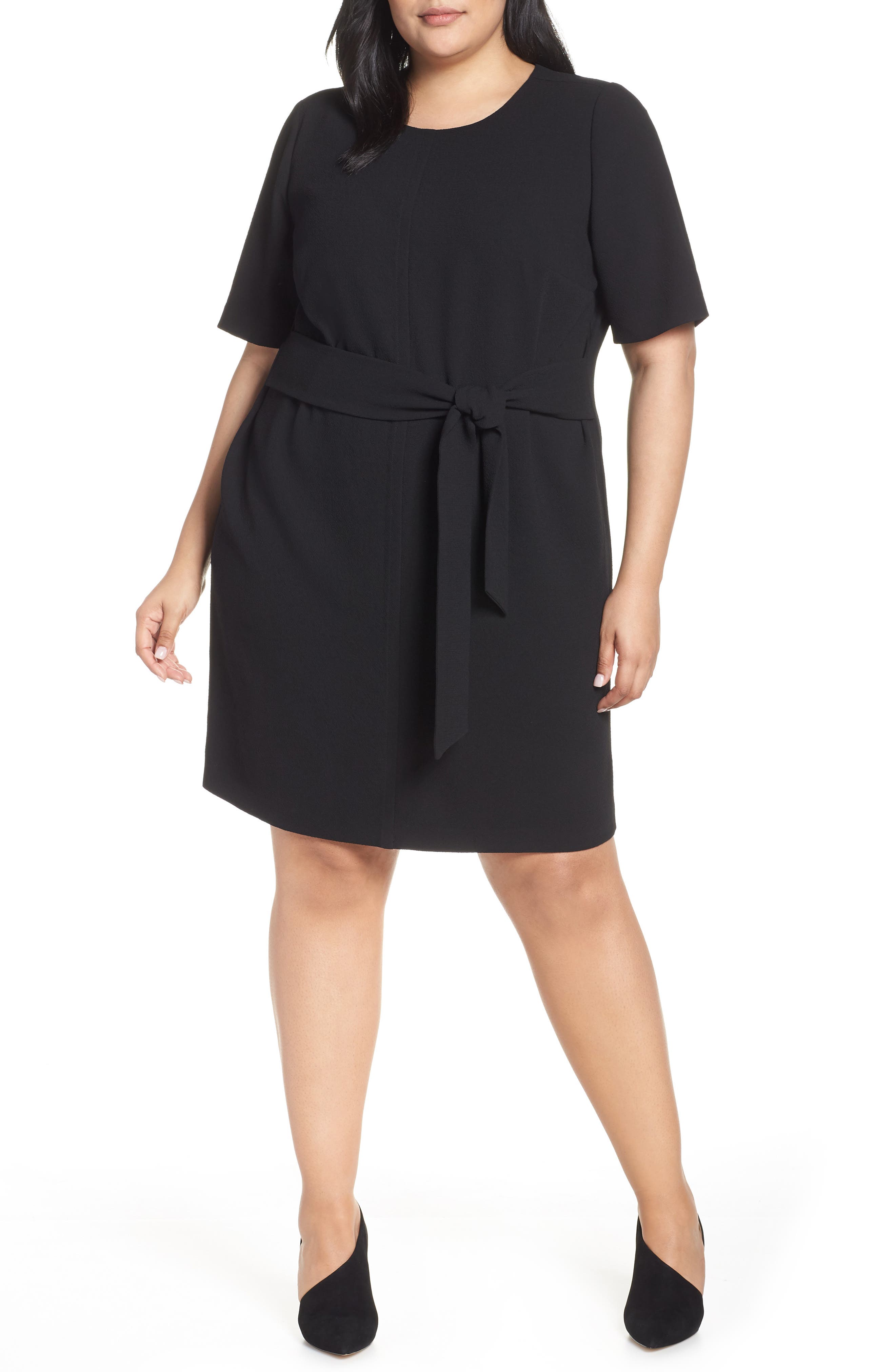 Plus Size Vince Camuto Belt Parisian Crepe Dress, Black