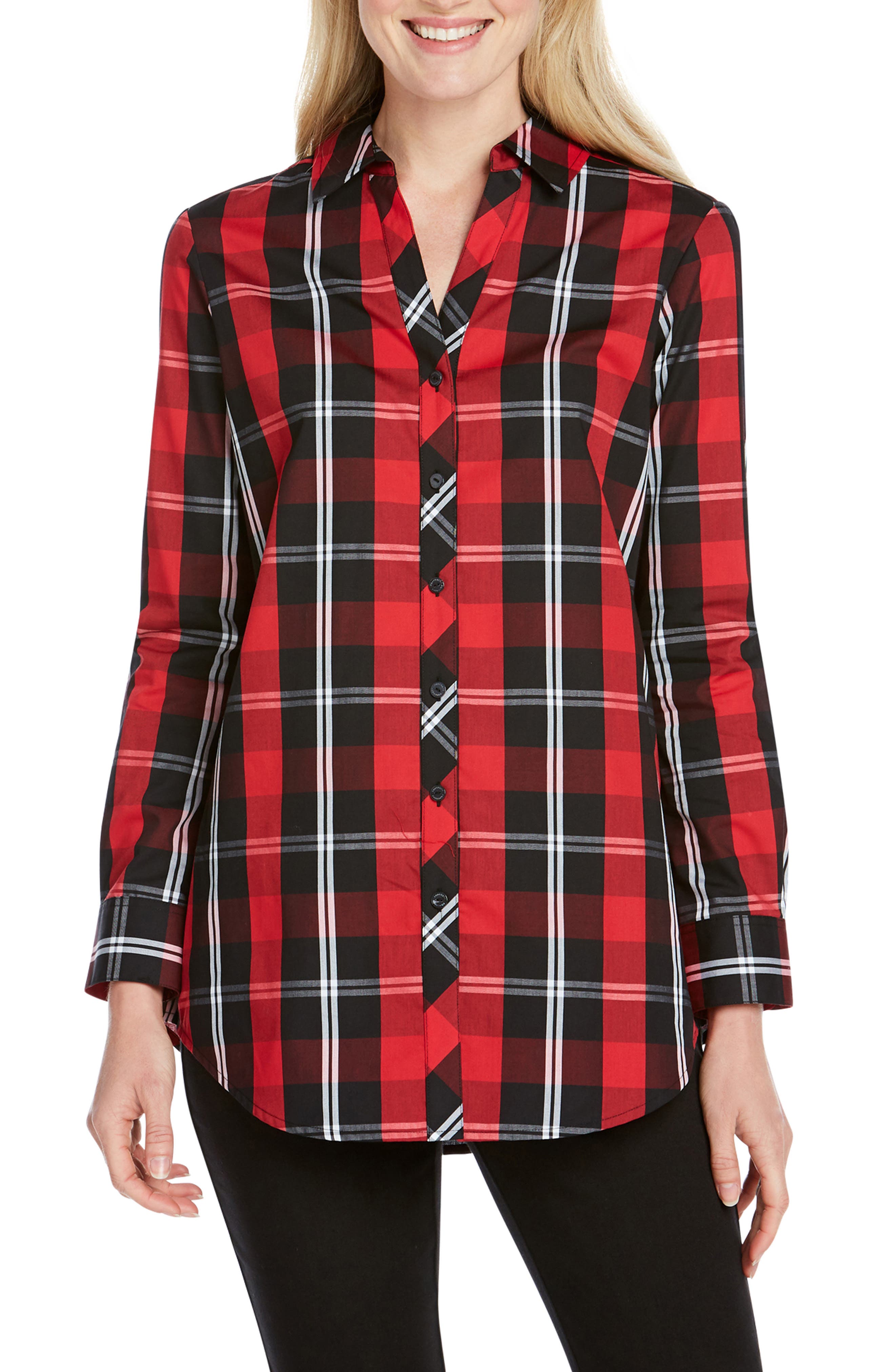 Foxcroft Faith Mackenzie Tartan Shirt, Red