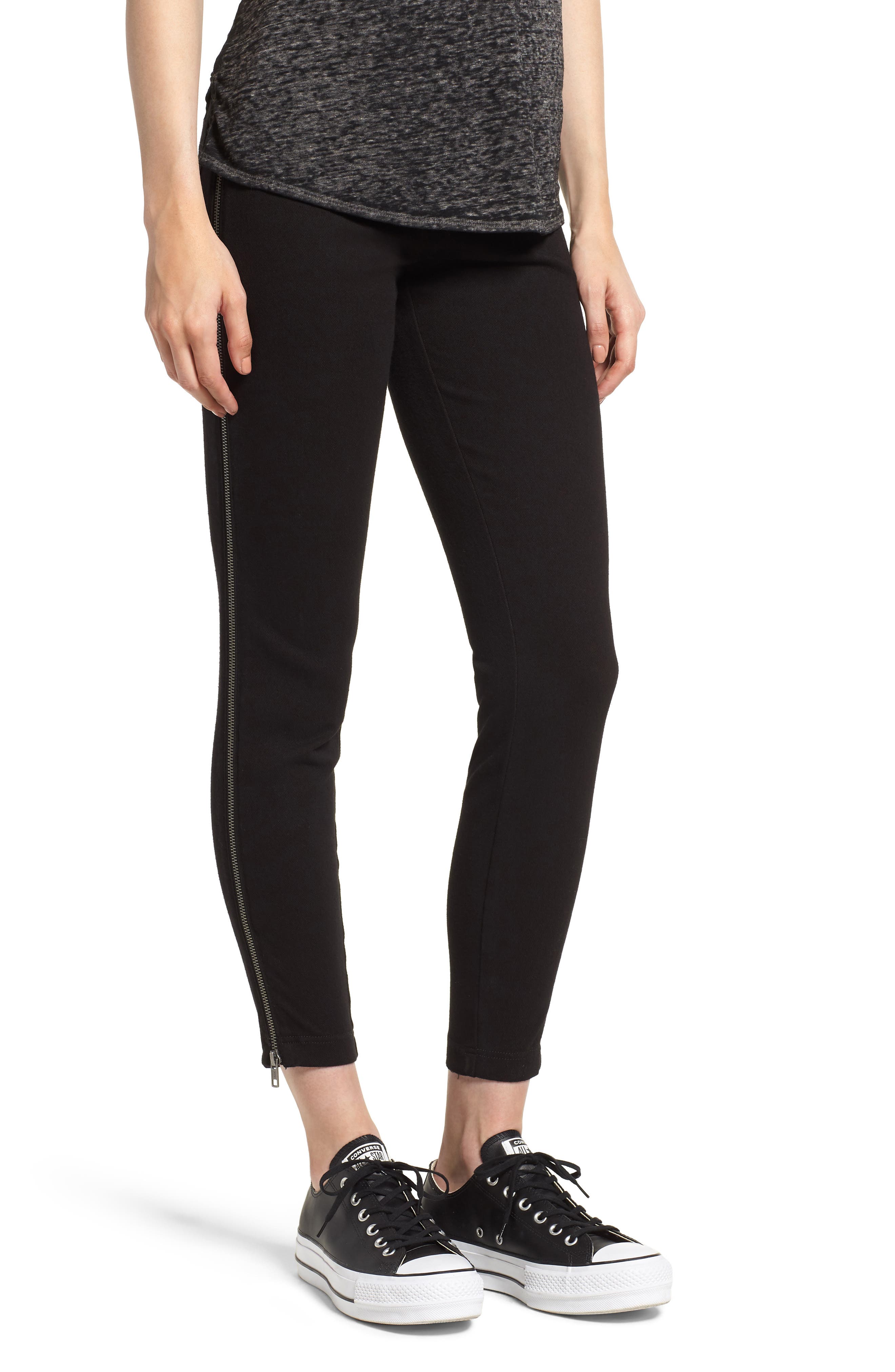 Lysse Zip Denim Leggings, Black