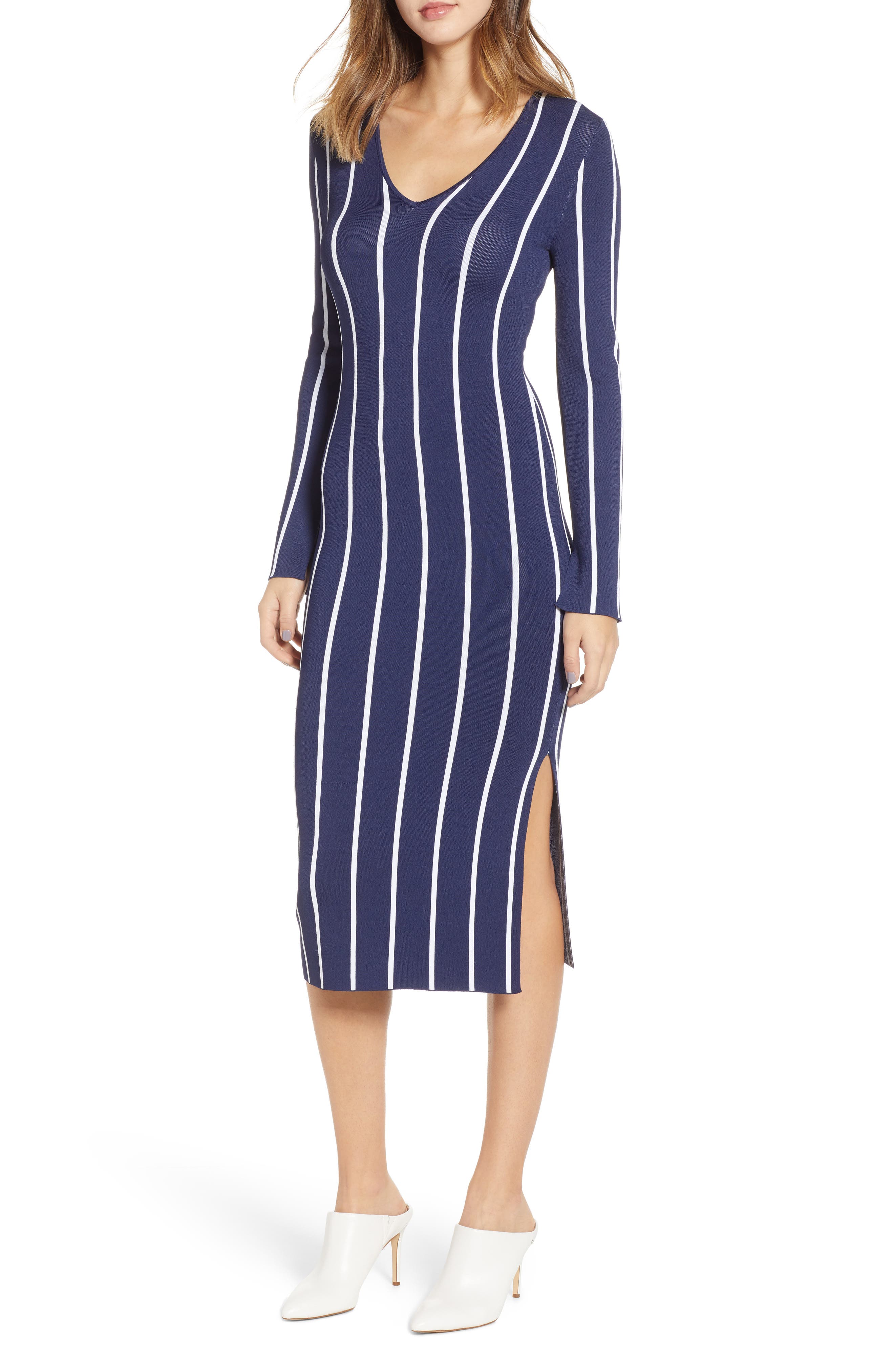Chelsea28 Vertical Stripe Dress, Blue