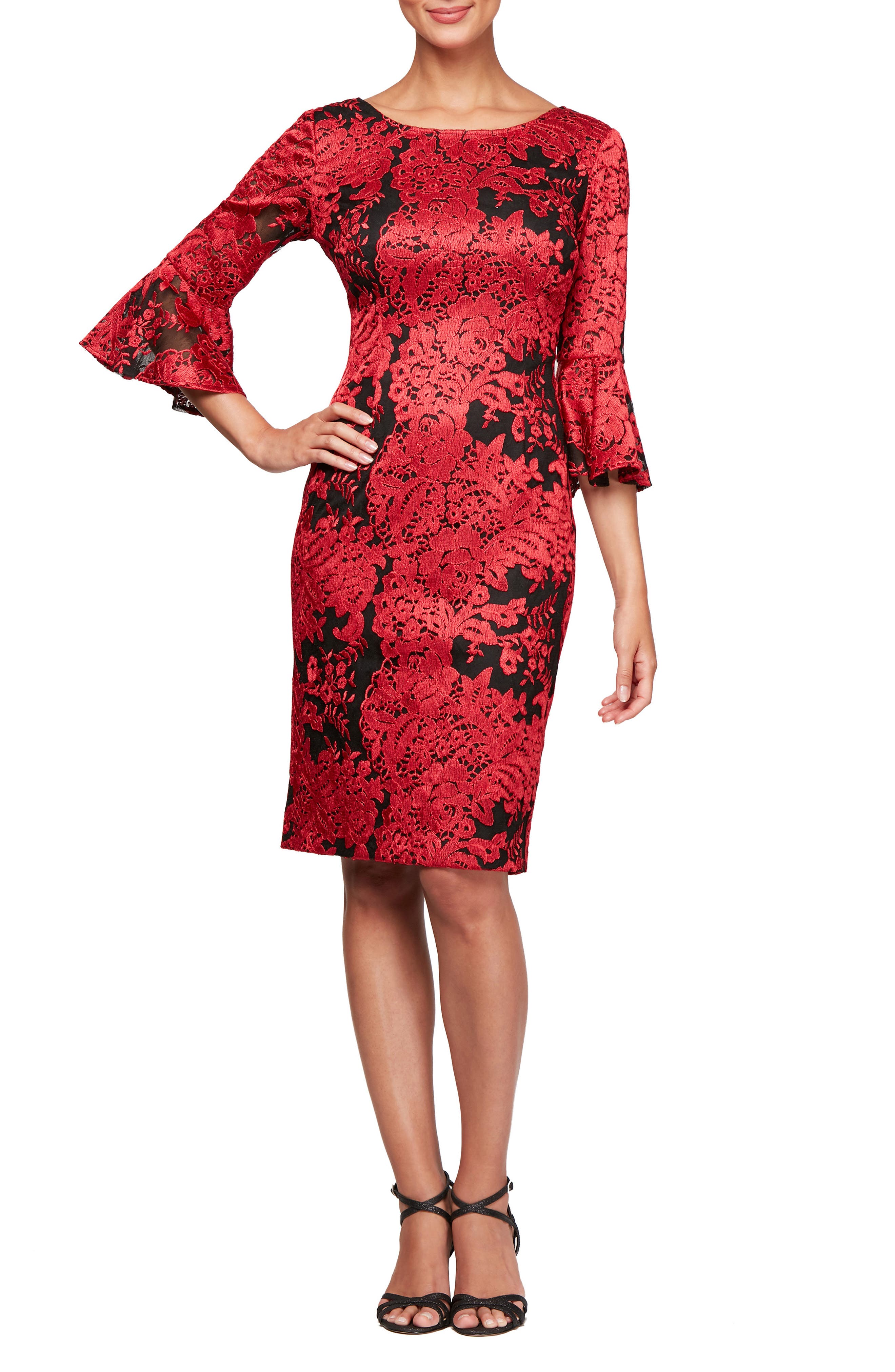 Alex Evenings Embroidered Lace Shift Dress, Red