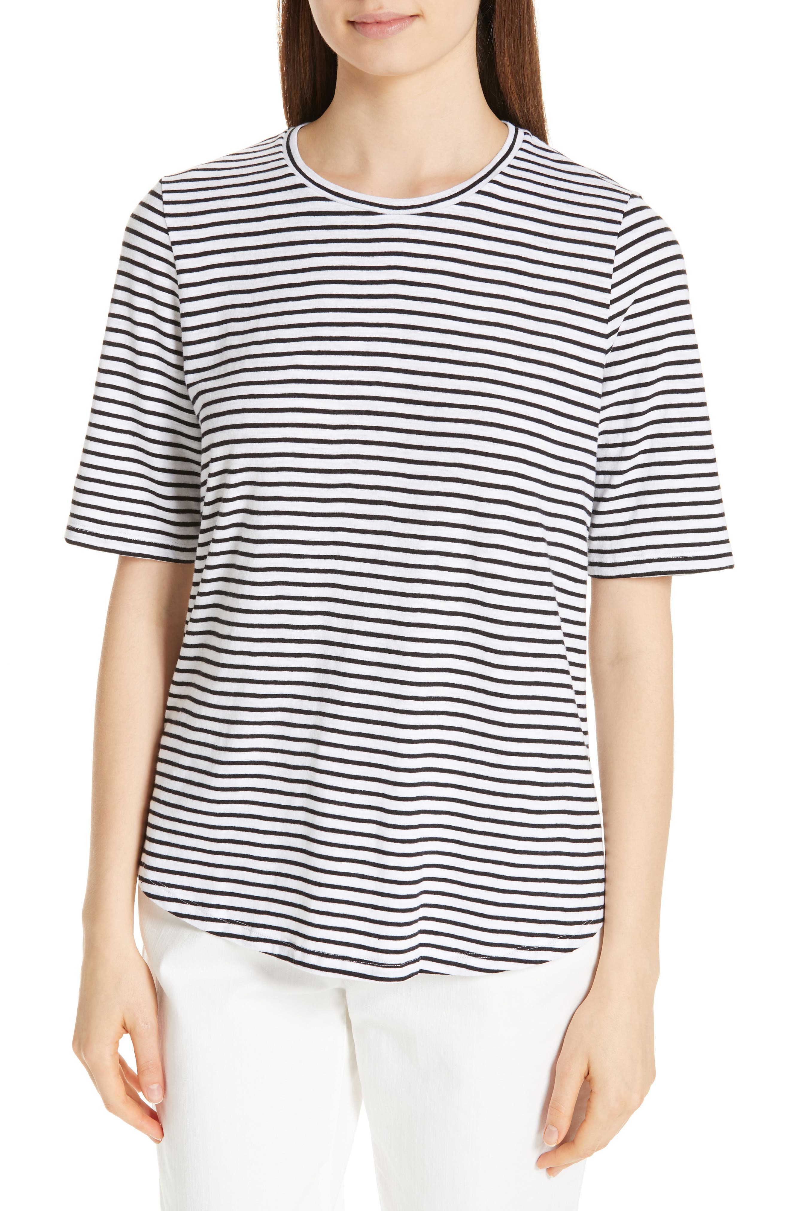 Eileen Fisher Striped Crewneck Tee, White
