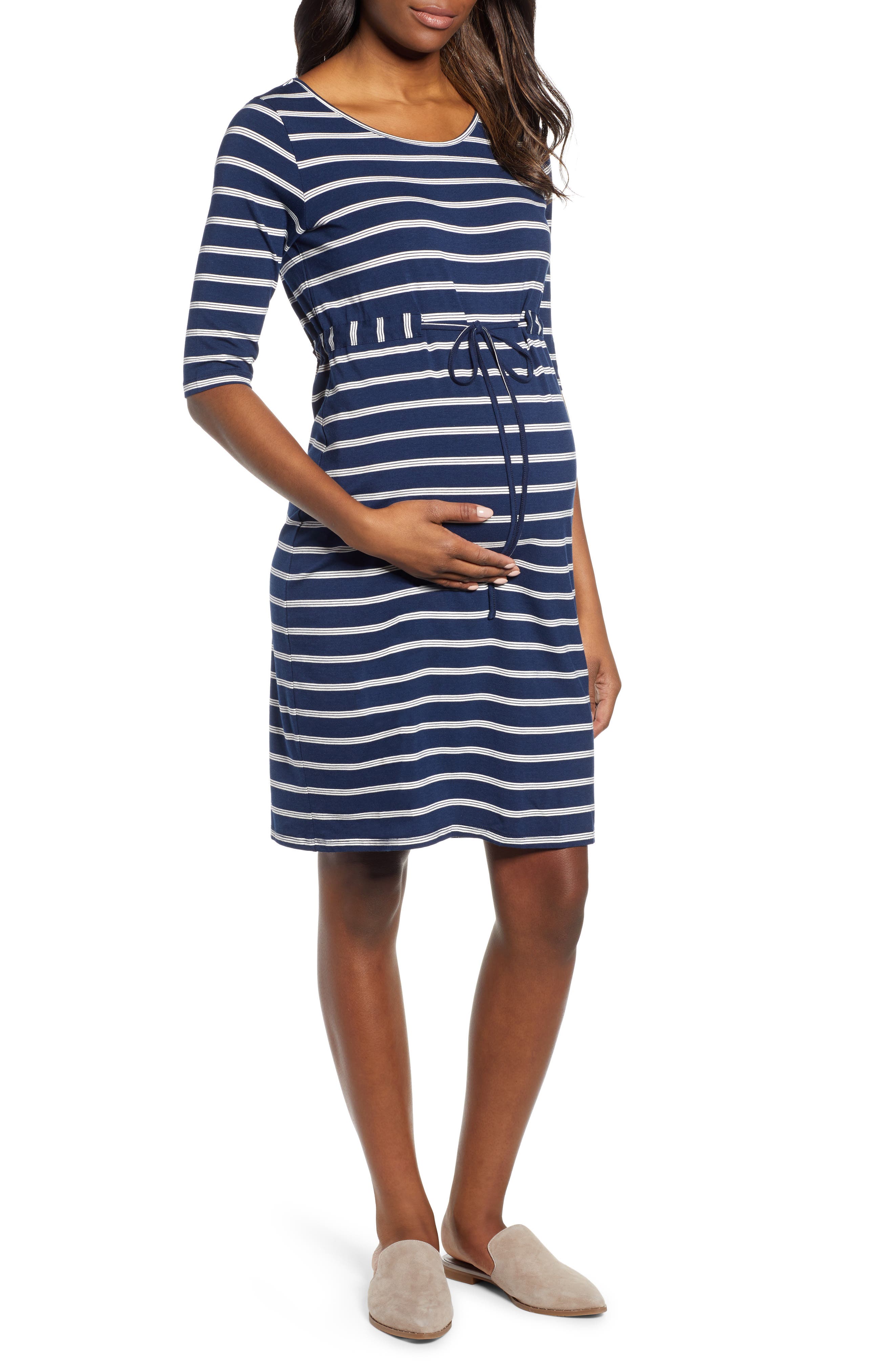 Angel Maternity The Mummy Drawstring Maternity Dress, Blue