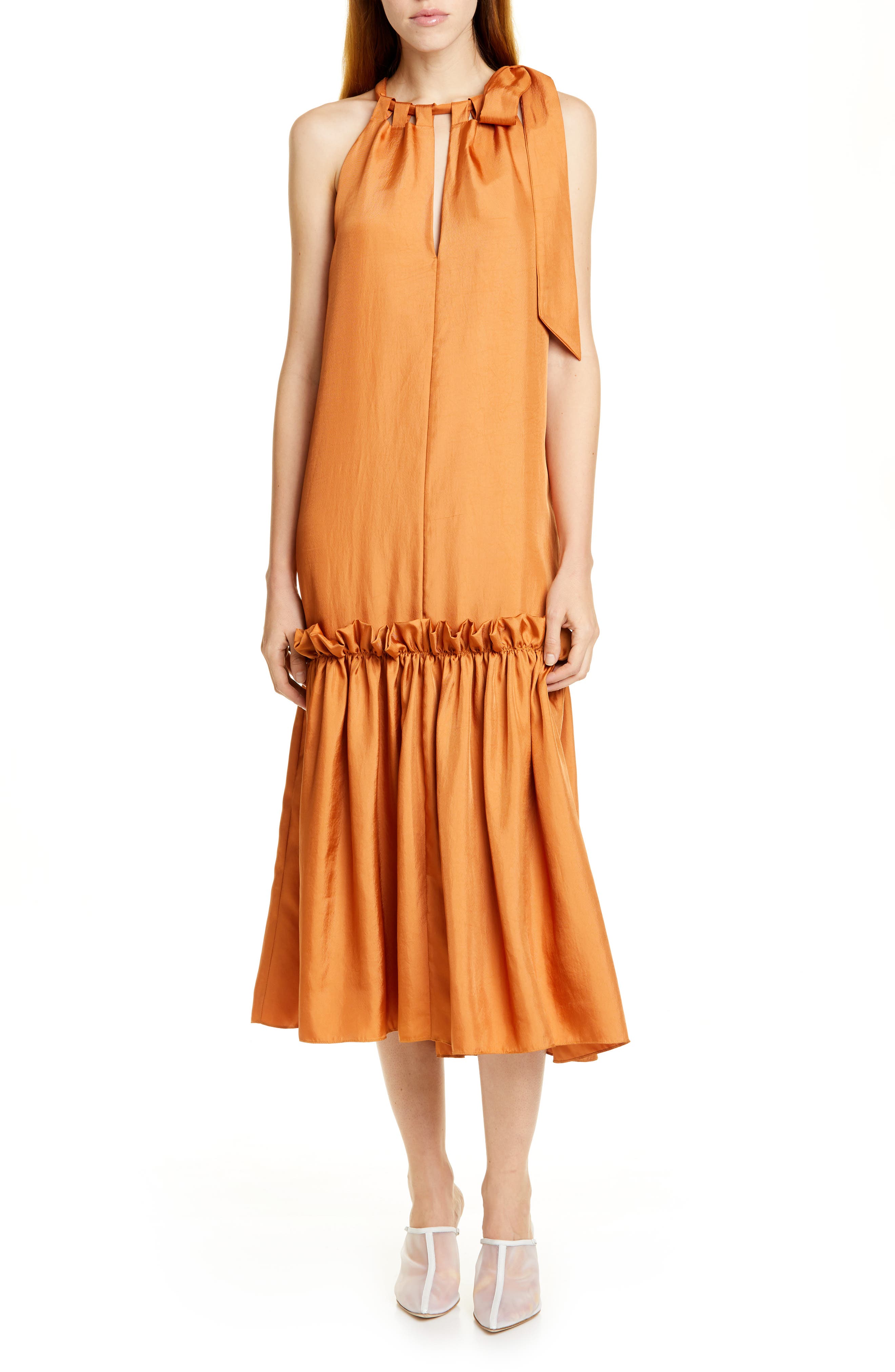 Tibi Mendini Twill Tie Neck Dress, Red