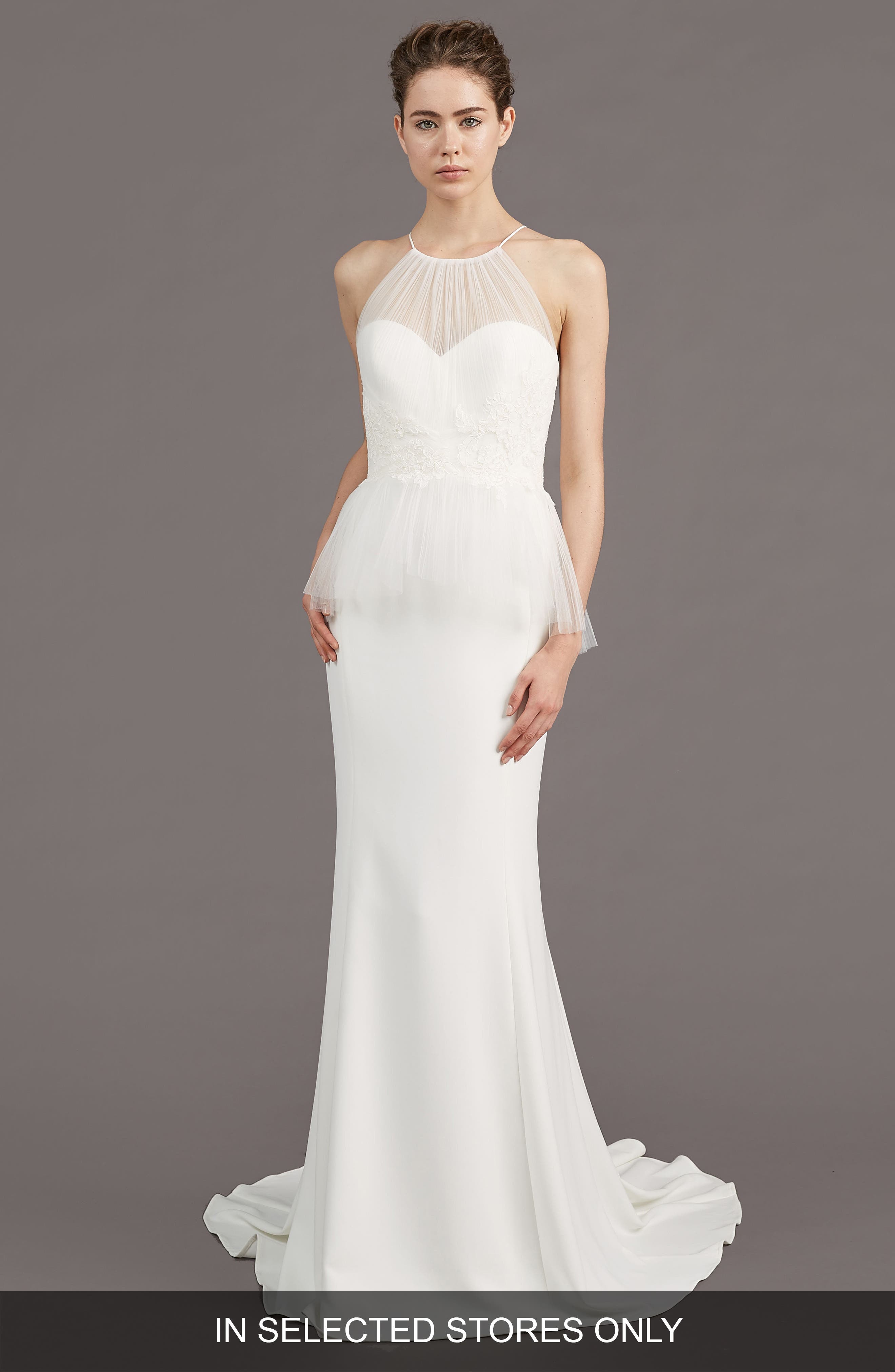 Amsale Ruby Crepe Peplum Gown