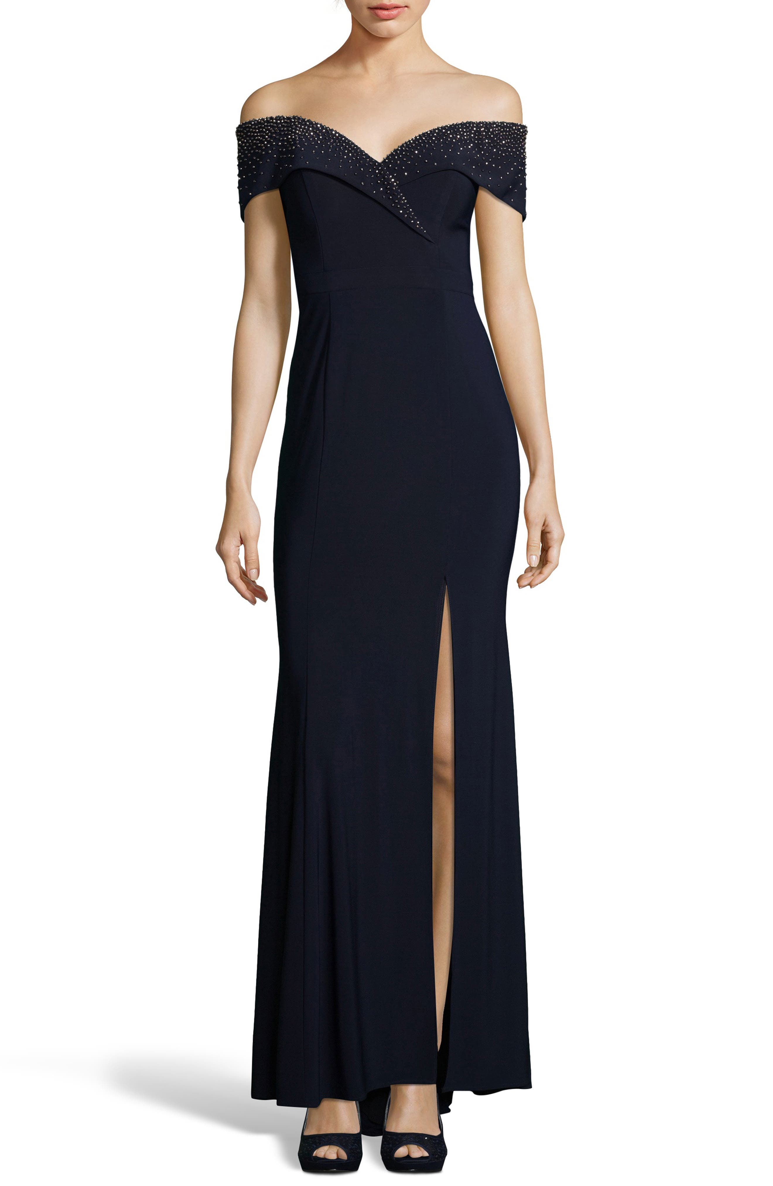 Xscape Embellished Off The Shoulder Gown