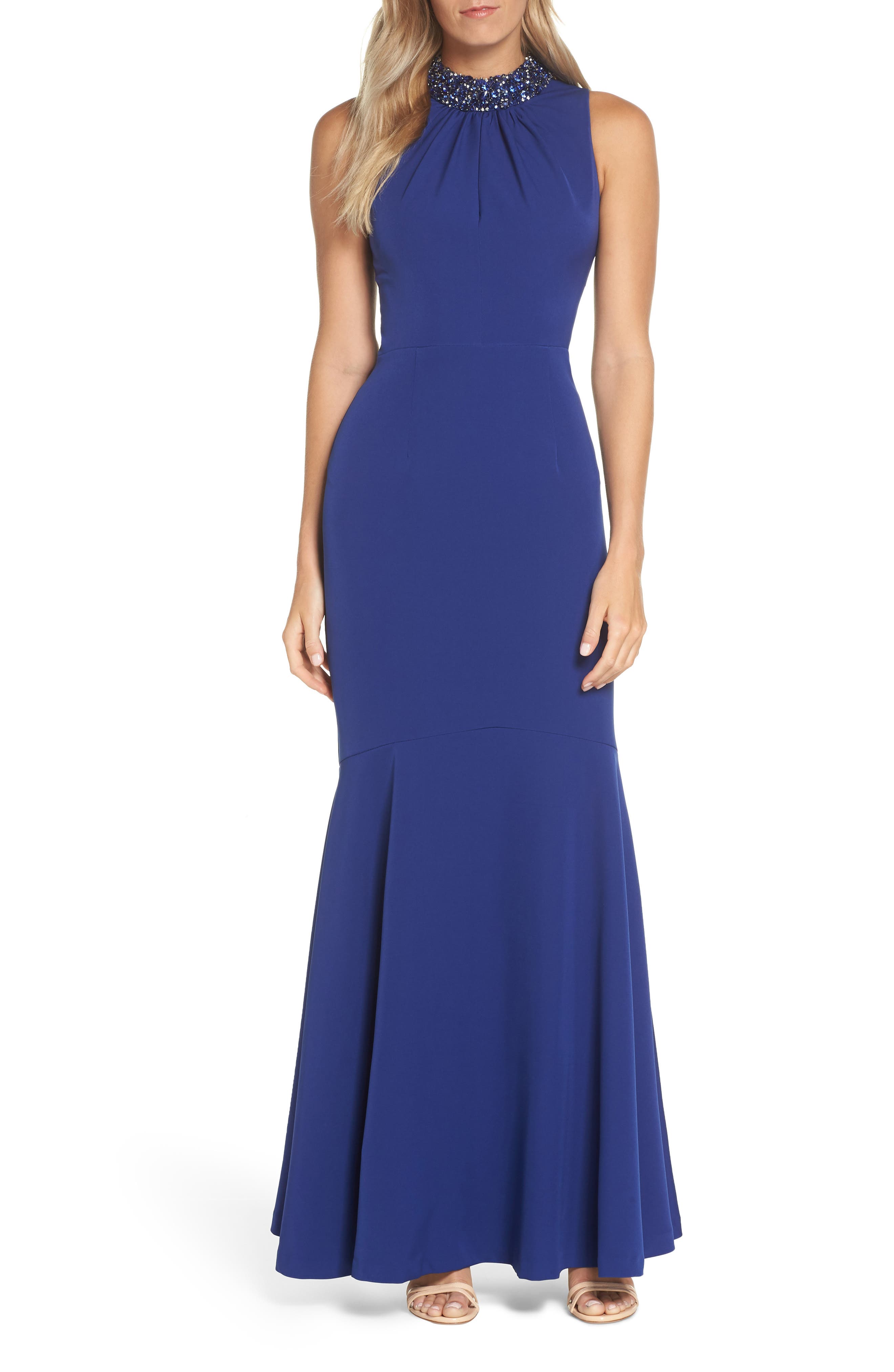Vince Camuto Laguna Scuba Crepe Gown, Blue