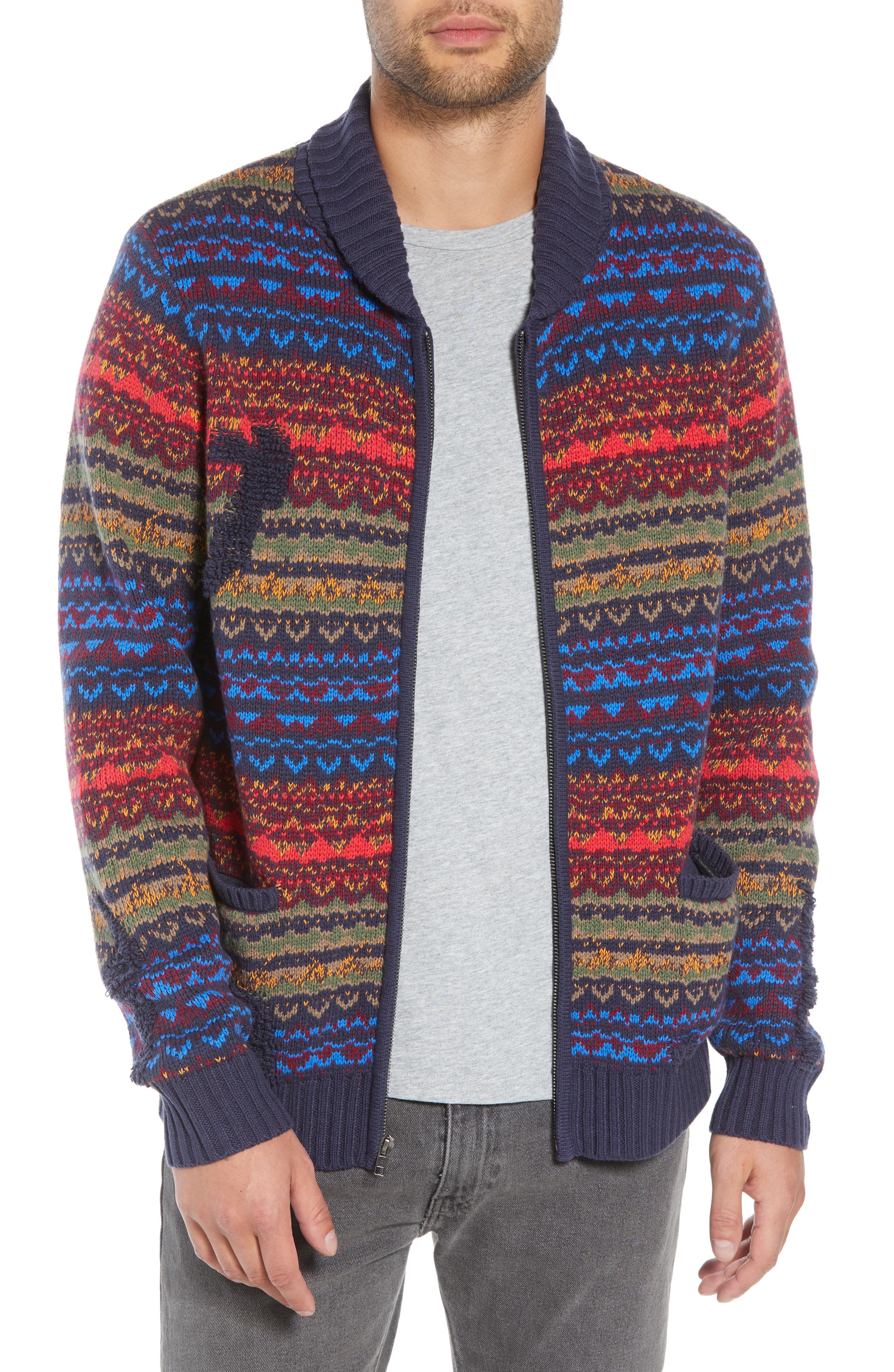 The Rail Broken Pattern Cotton Blend Cardigan, Blue