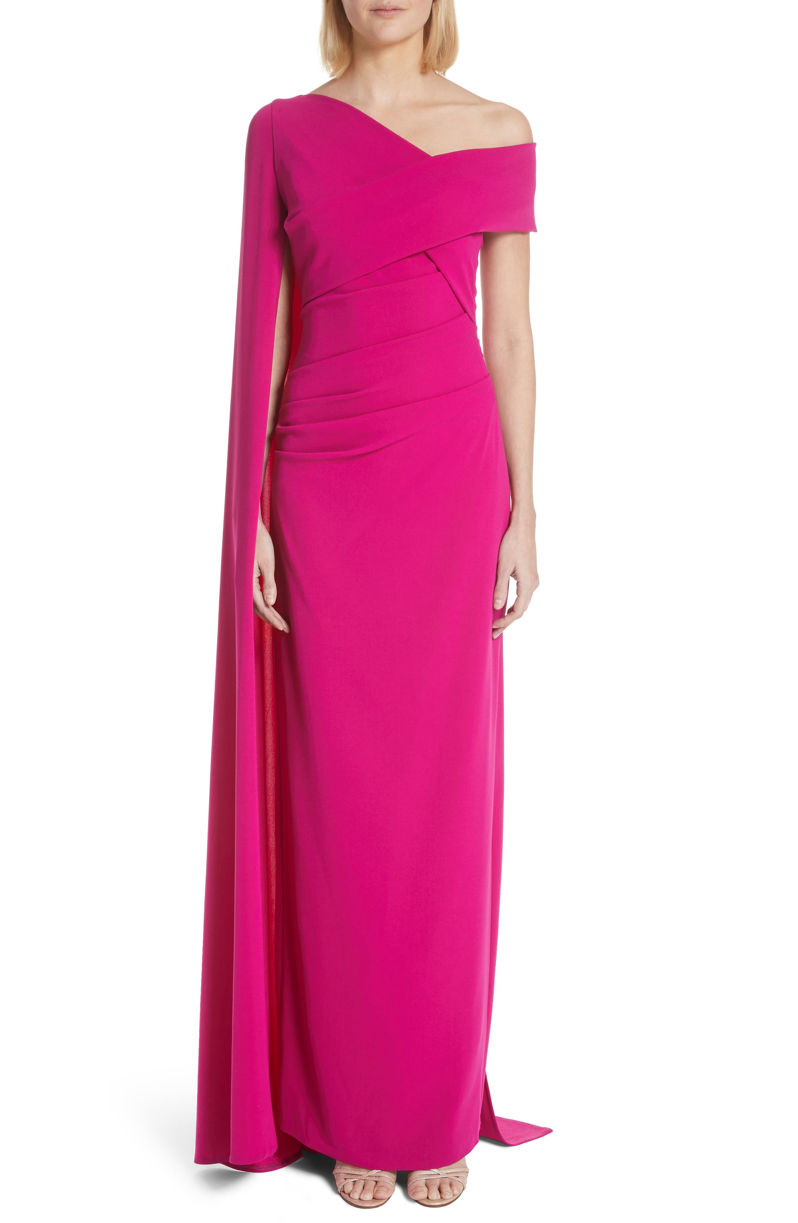Talbot Runhof Cape Stretch Crepe Gown, Pink