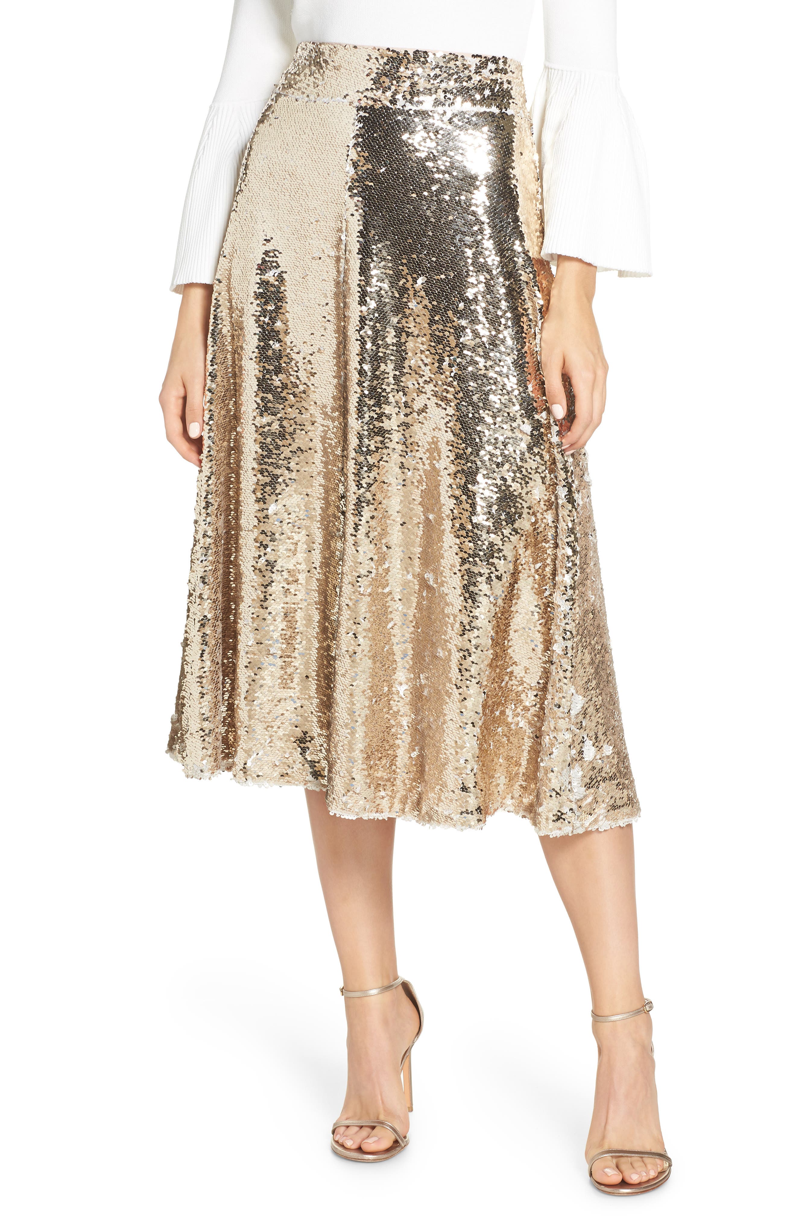 Sequin Embellished A-Line Skirt,                         Main,                         color, GOLD