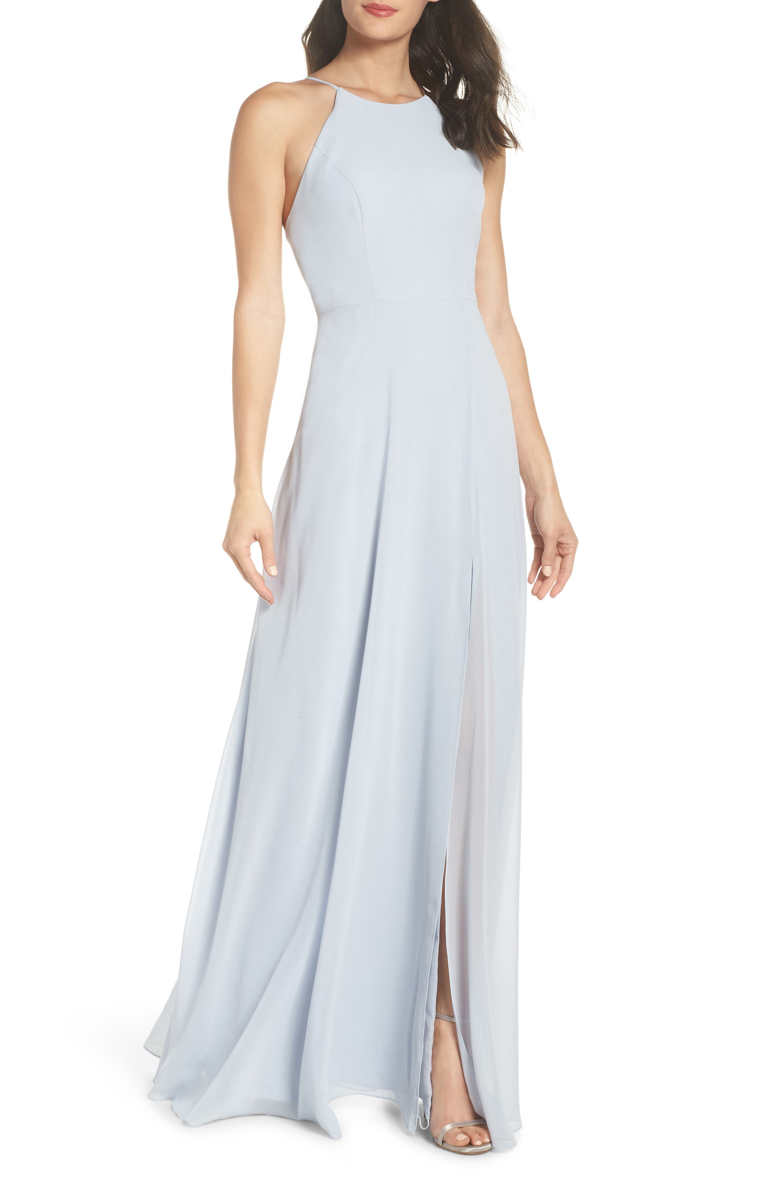 Jenny Yoo Kayla A-Line Halter Gown, Blue