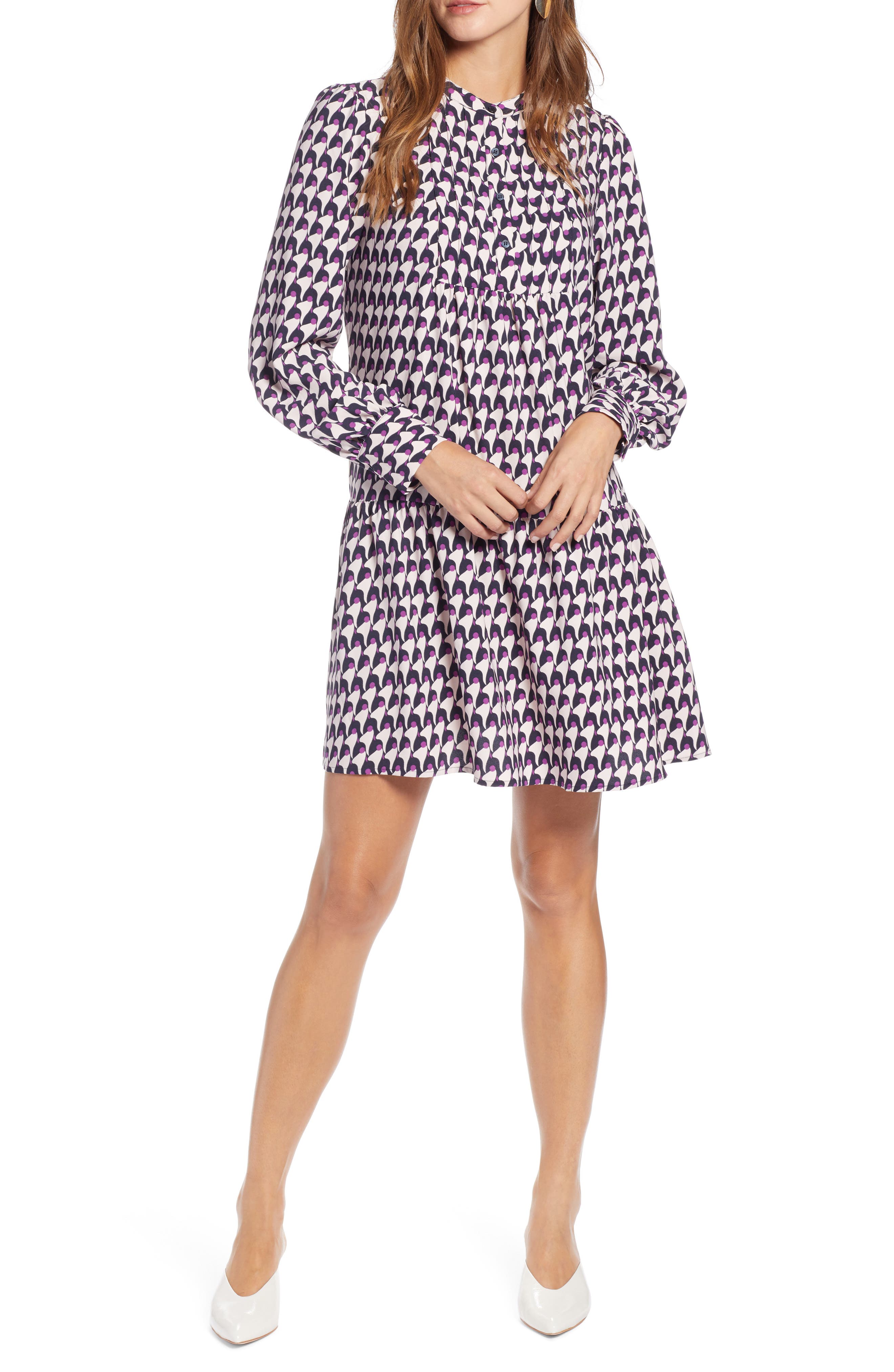 Petite Halogen Pintuck Detail Shift Dress, Blue