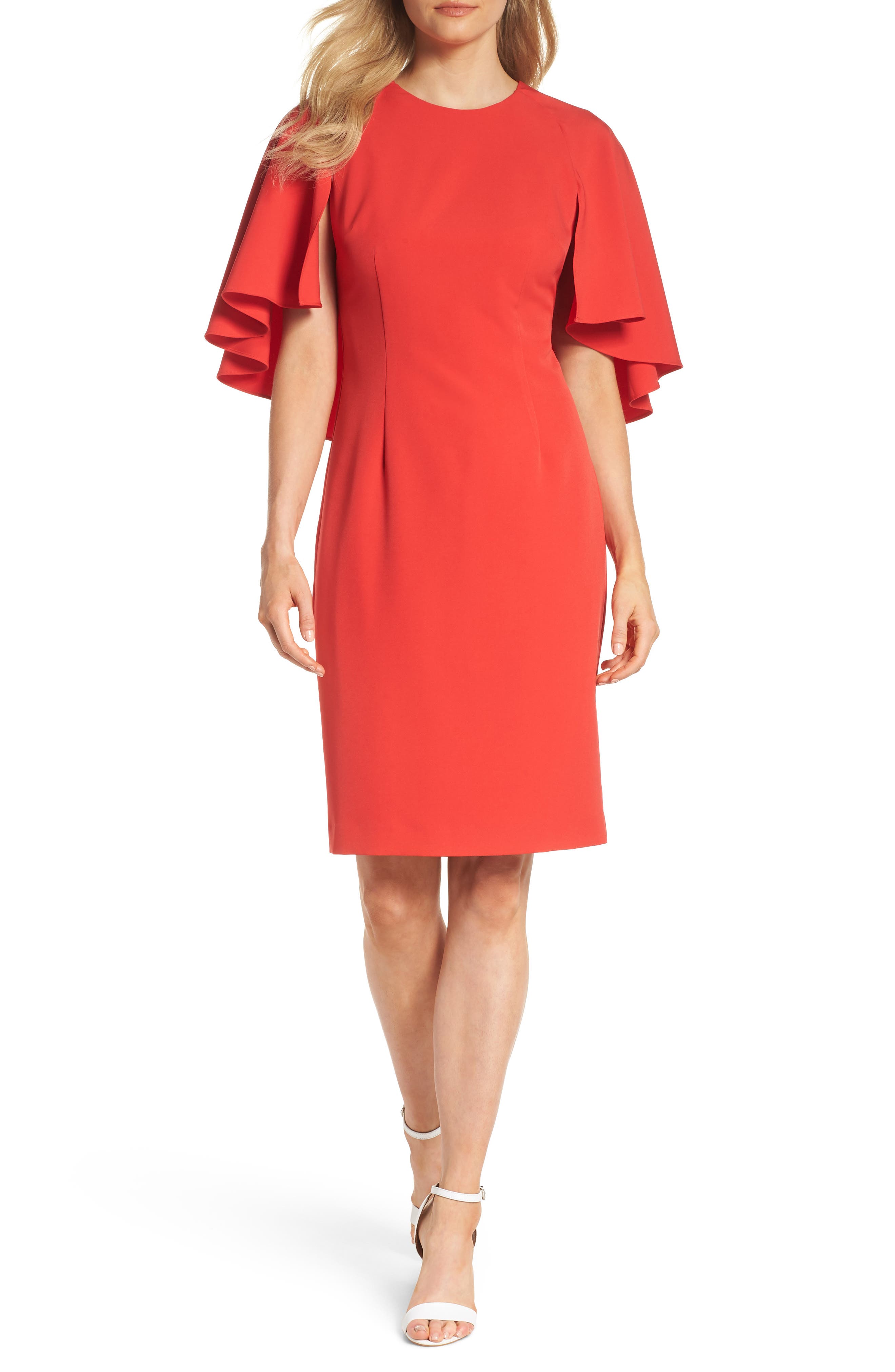 Eliza J Cape Sleeve Dress, Red