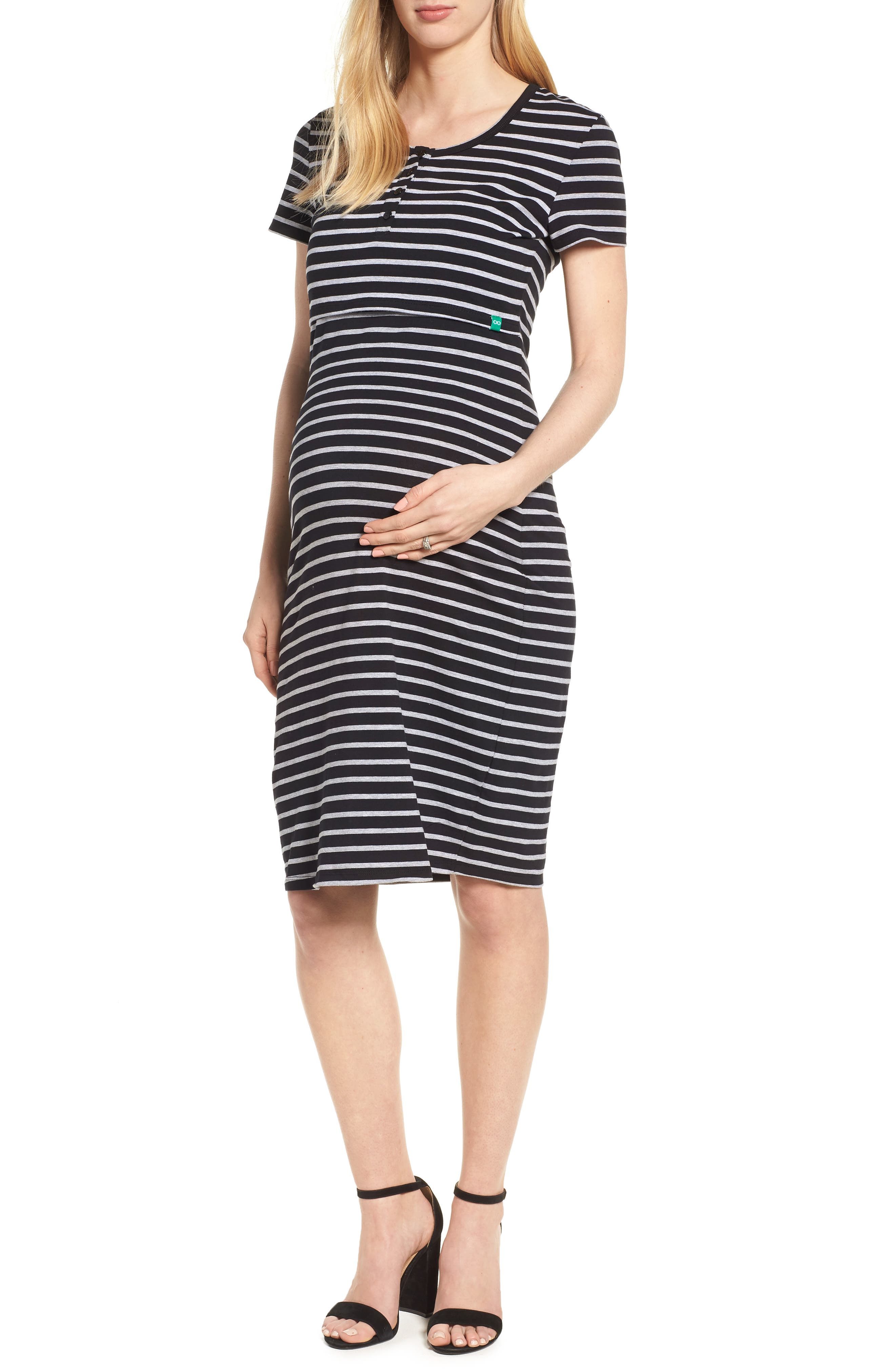 Modern Eternity Maternity/nursing Henley T-Shirt Dress, Black