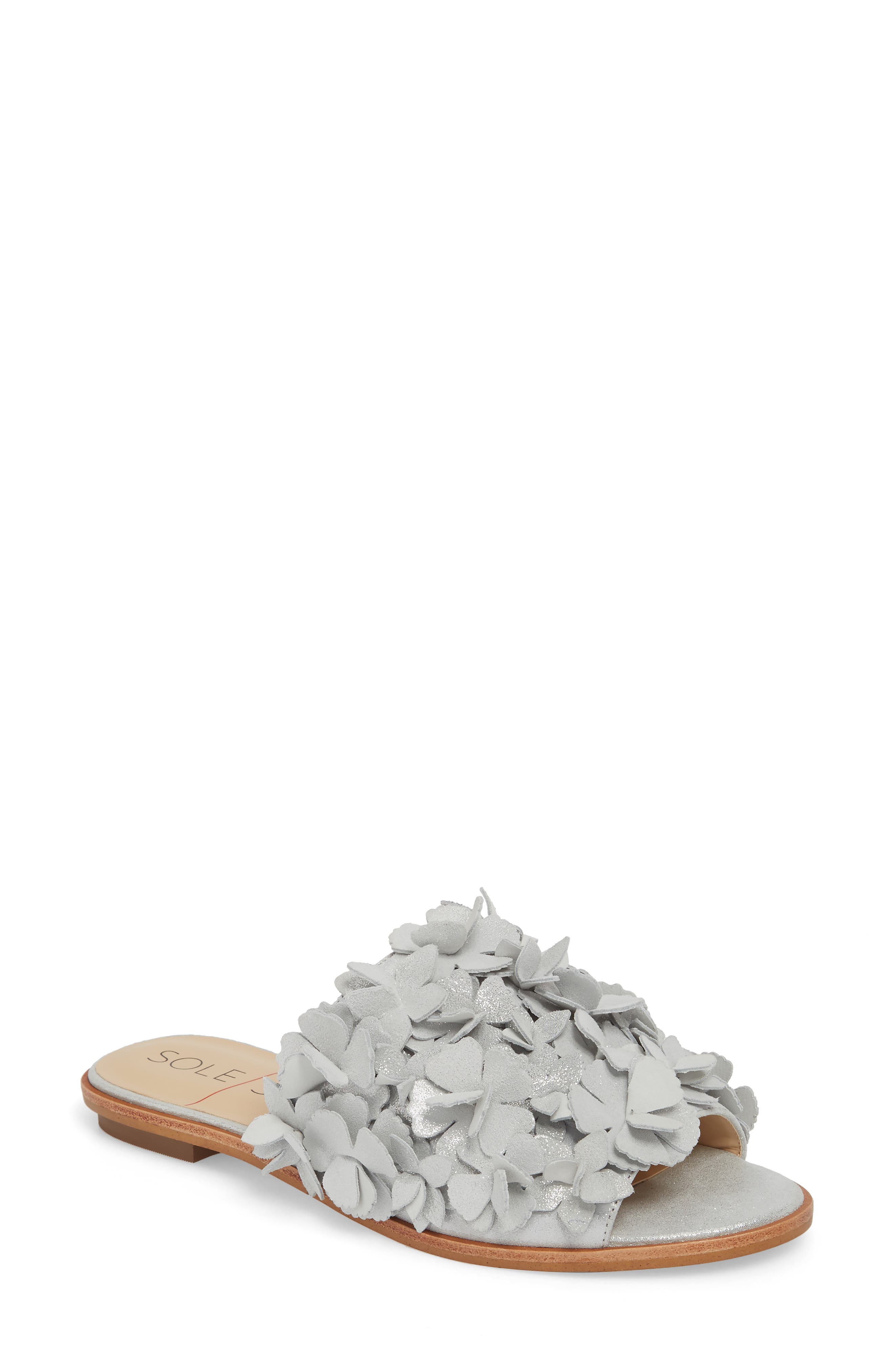 Sole Society Caelyn Embellished Flat Sandal, Metallic