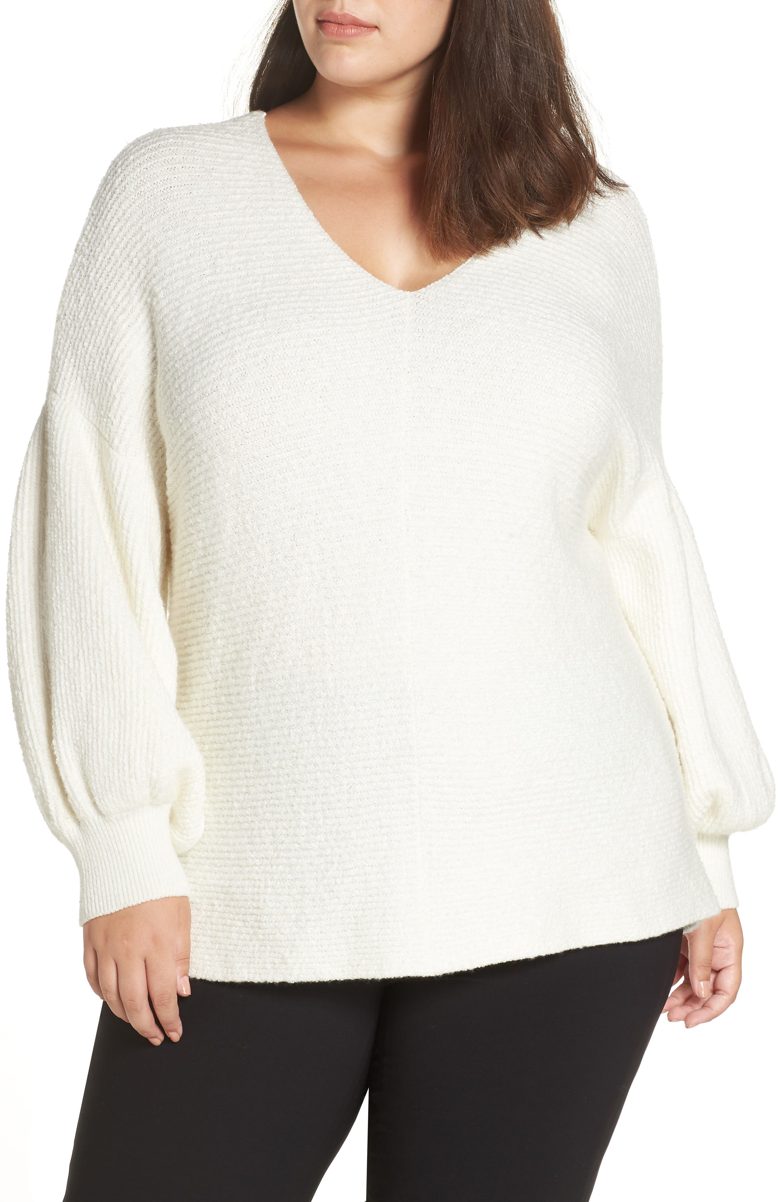 Plus Size 1.state Bubble Sleeve Sweater, White