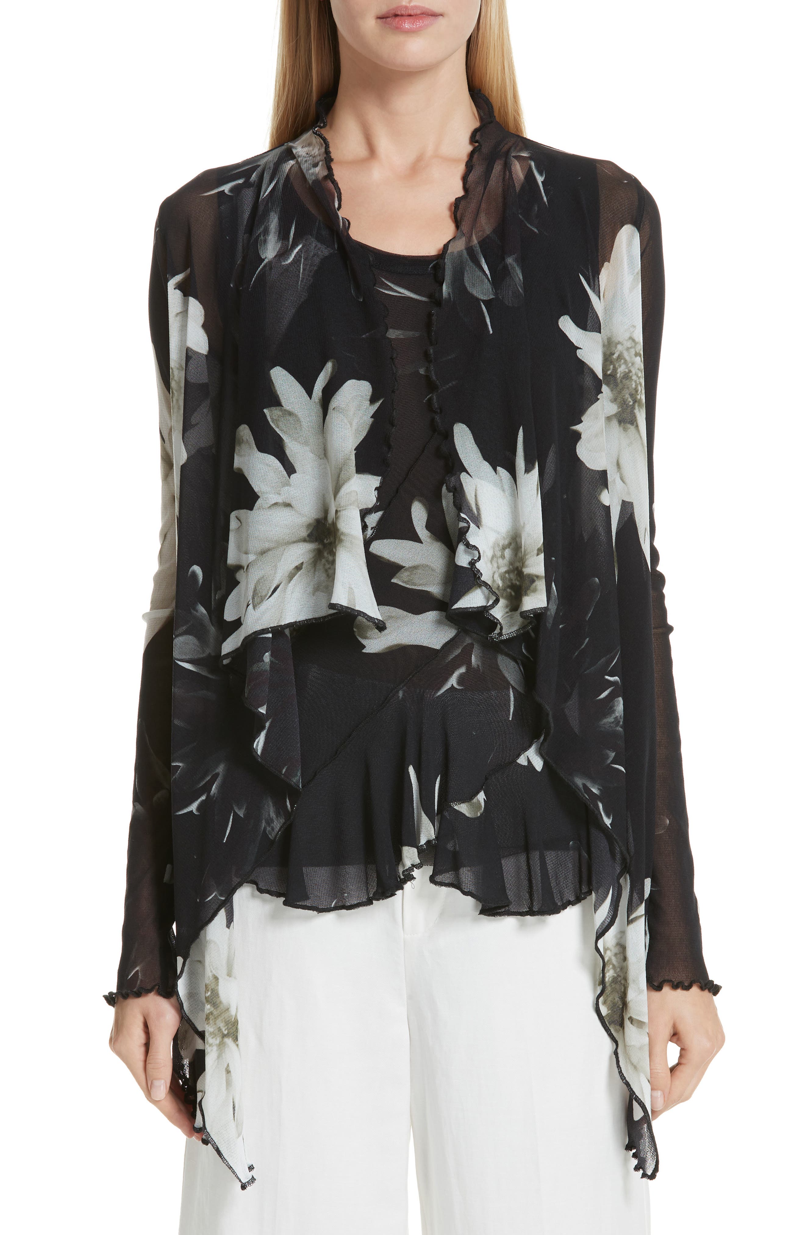 Fuzzi Floral Tulle Cardigan, Black