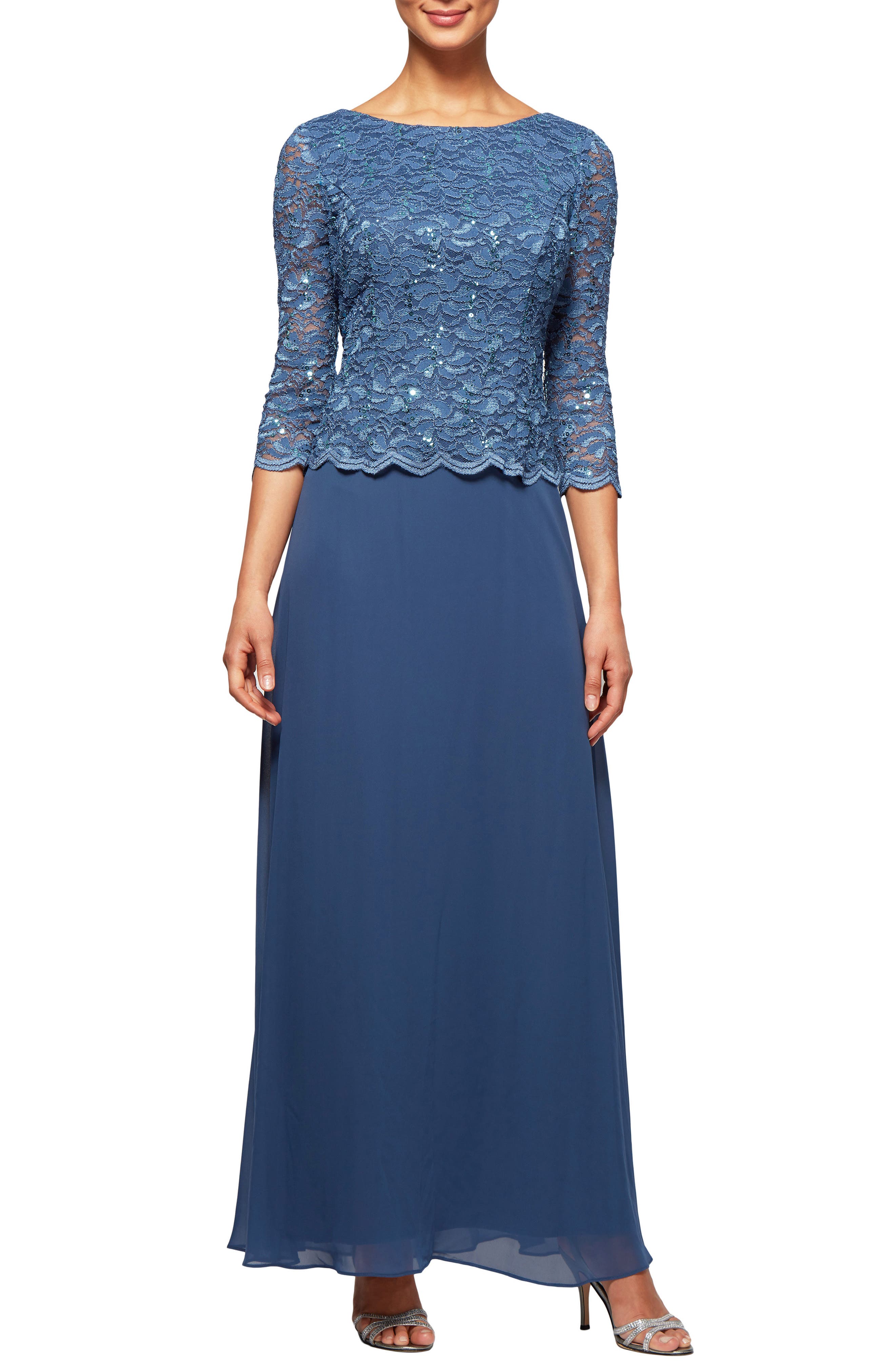 Petite Alex Evenings Mock Two-Piece Dress, Blue